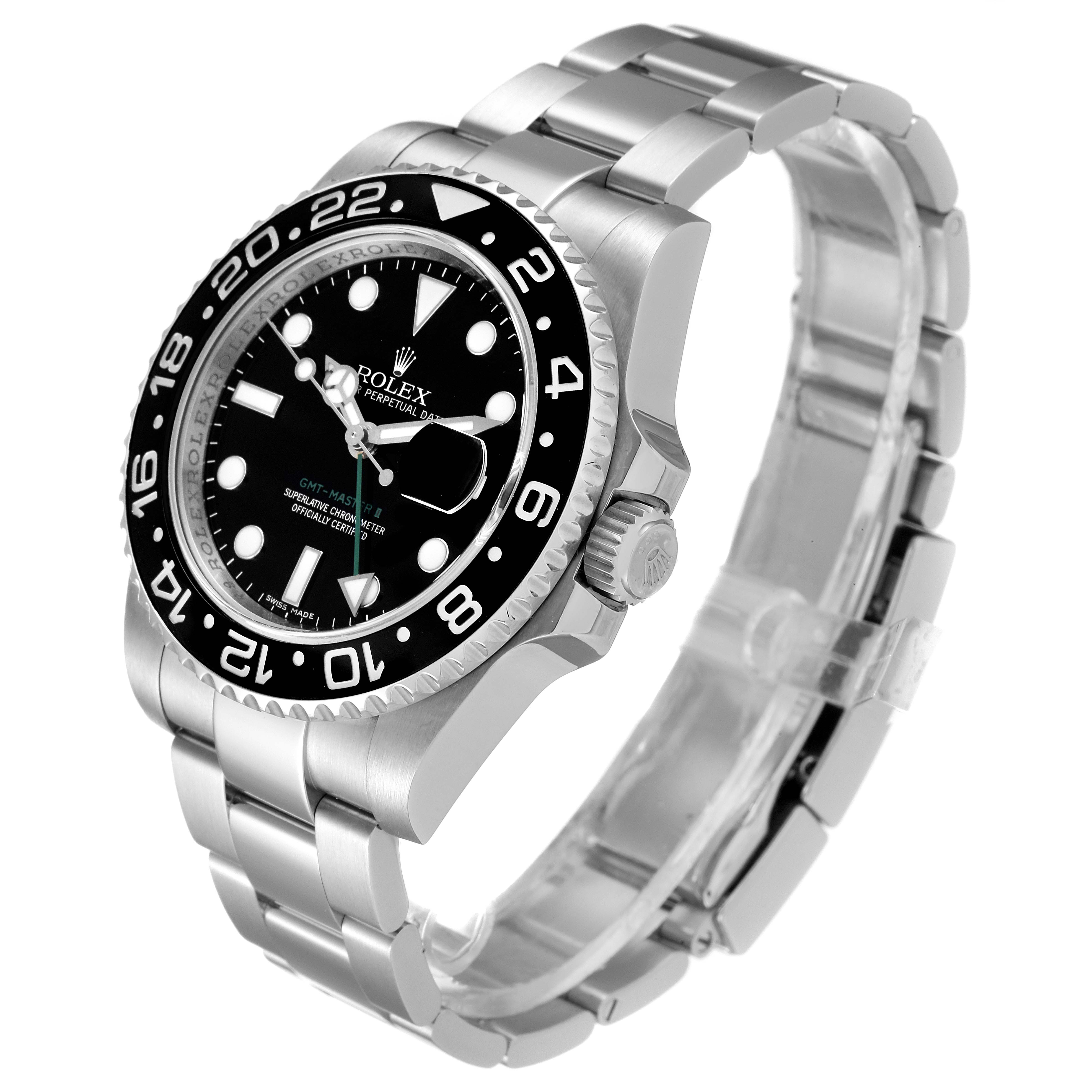 The Rolex GMT-Master 116710 Men
s Stainless Steel Black Dial 116710 Men
s Stainless Steel Black Dial watch is shown at a 3/4 angle, displaying the dial, bezel, crown, and bracelet.