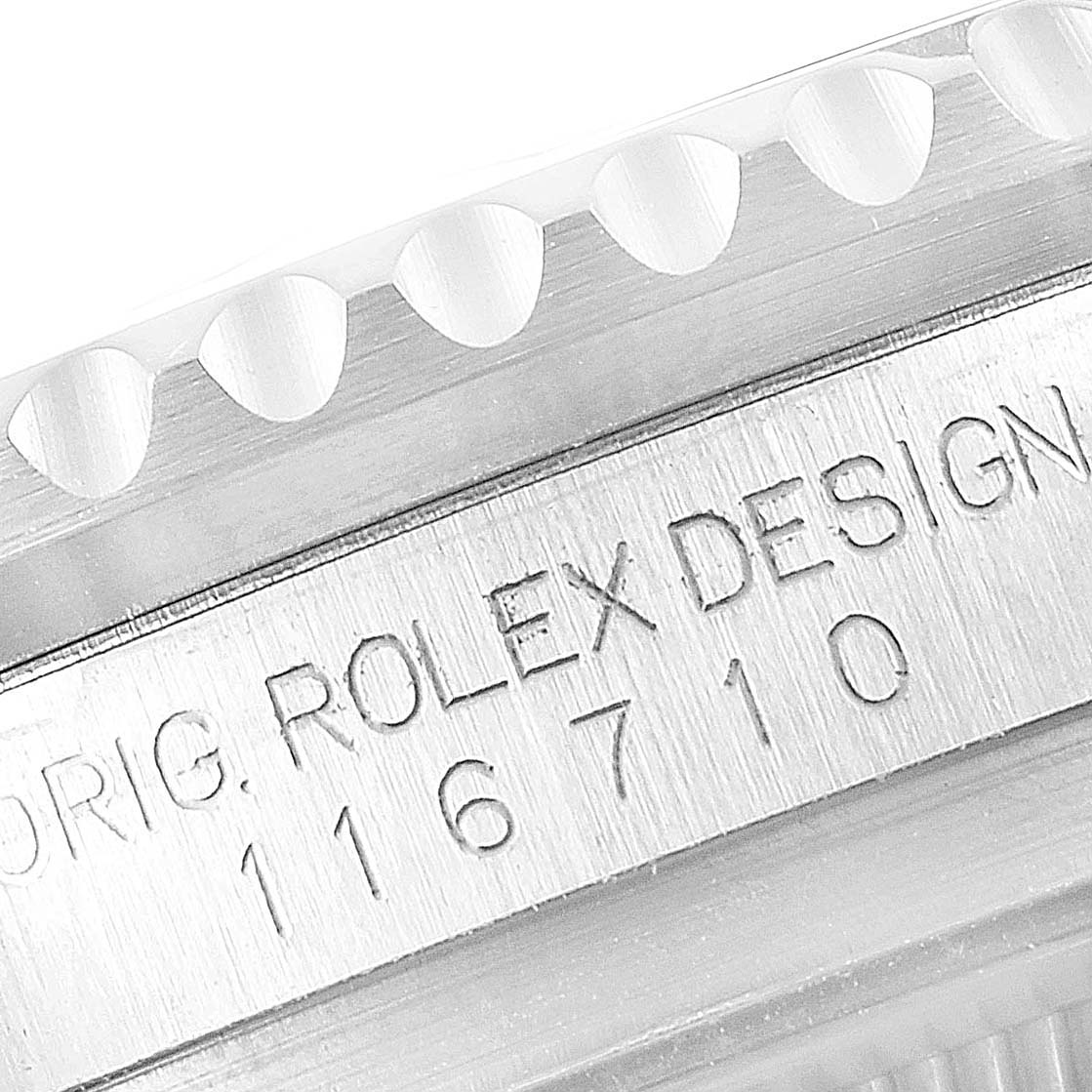 This image shows a close-up of the bezel and case side, featuring the model number of the Rolex GMT-Master 116710 Men
s Stainless Steel Black Dial 116710 Men
s Stainless Steel Black Dial.