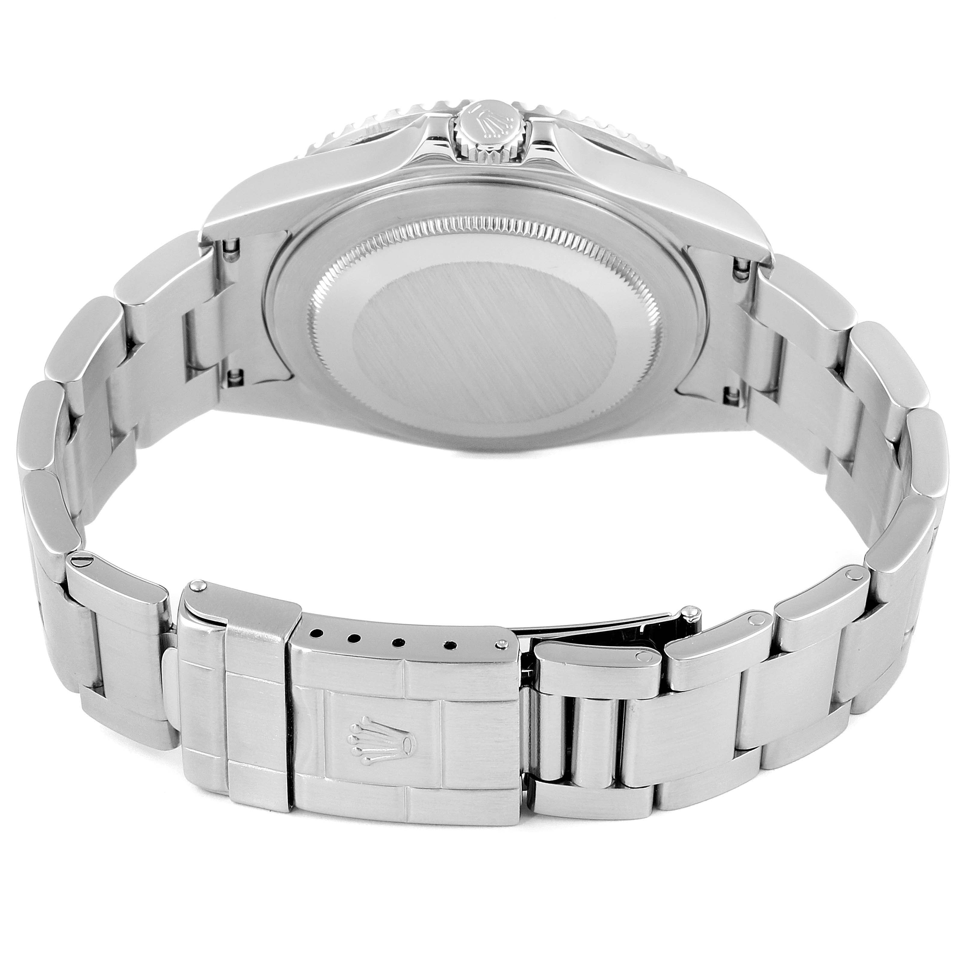 The image shows the back case and bracelet clasp of the Rolex GMT-Master 16710 Men
s Stainless Steel Black Dial 16710 Men
s Stainless Steel Black Dial watch from a rear angle.