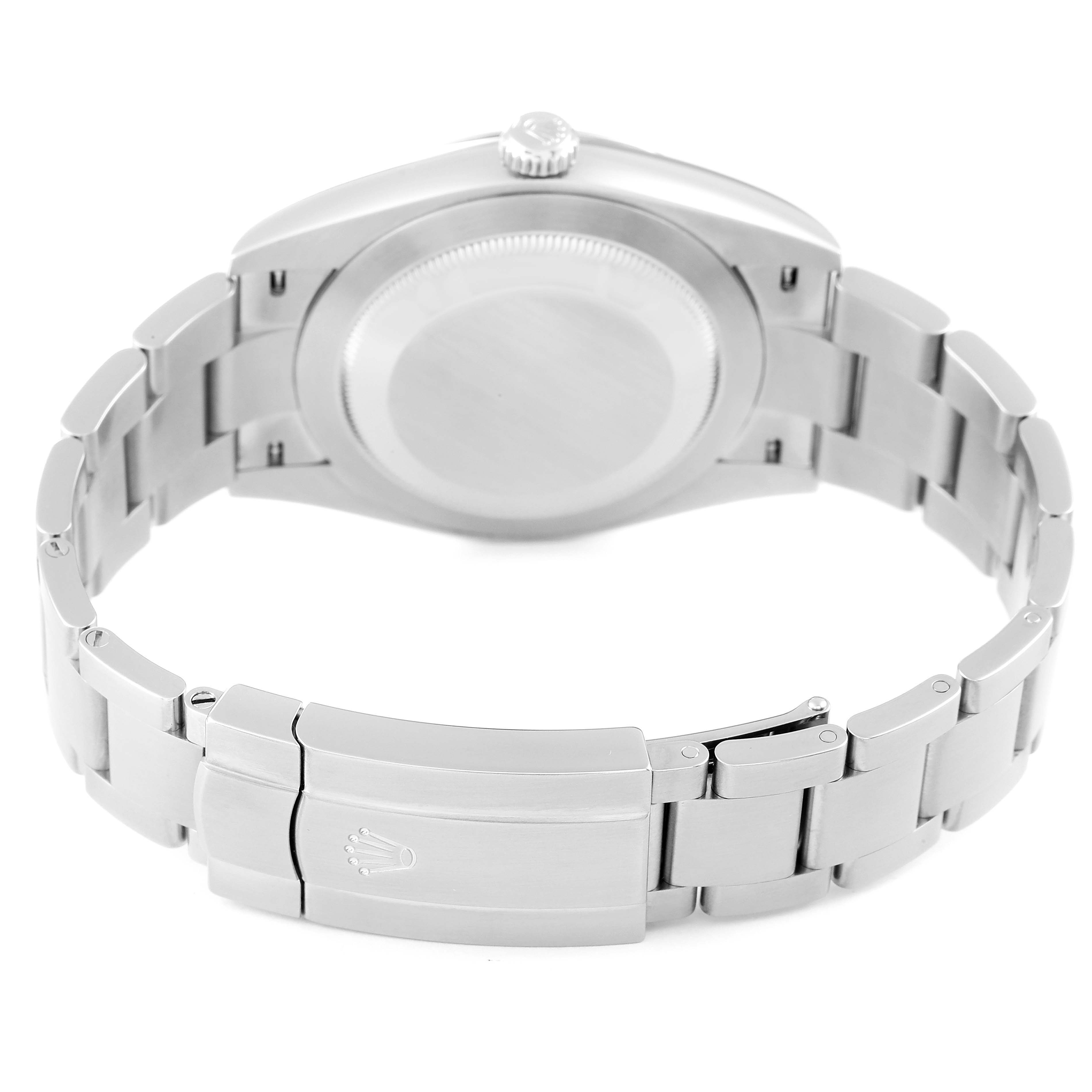 The image shows the back side and clasp of a Rolex Oyster Perpetual 124300 Men's Stainless Steel Silver Dial 124300 Men's Stainless Steel Silver Dial watch.