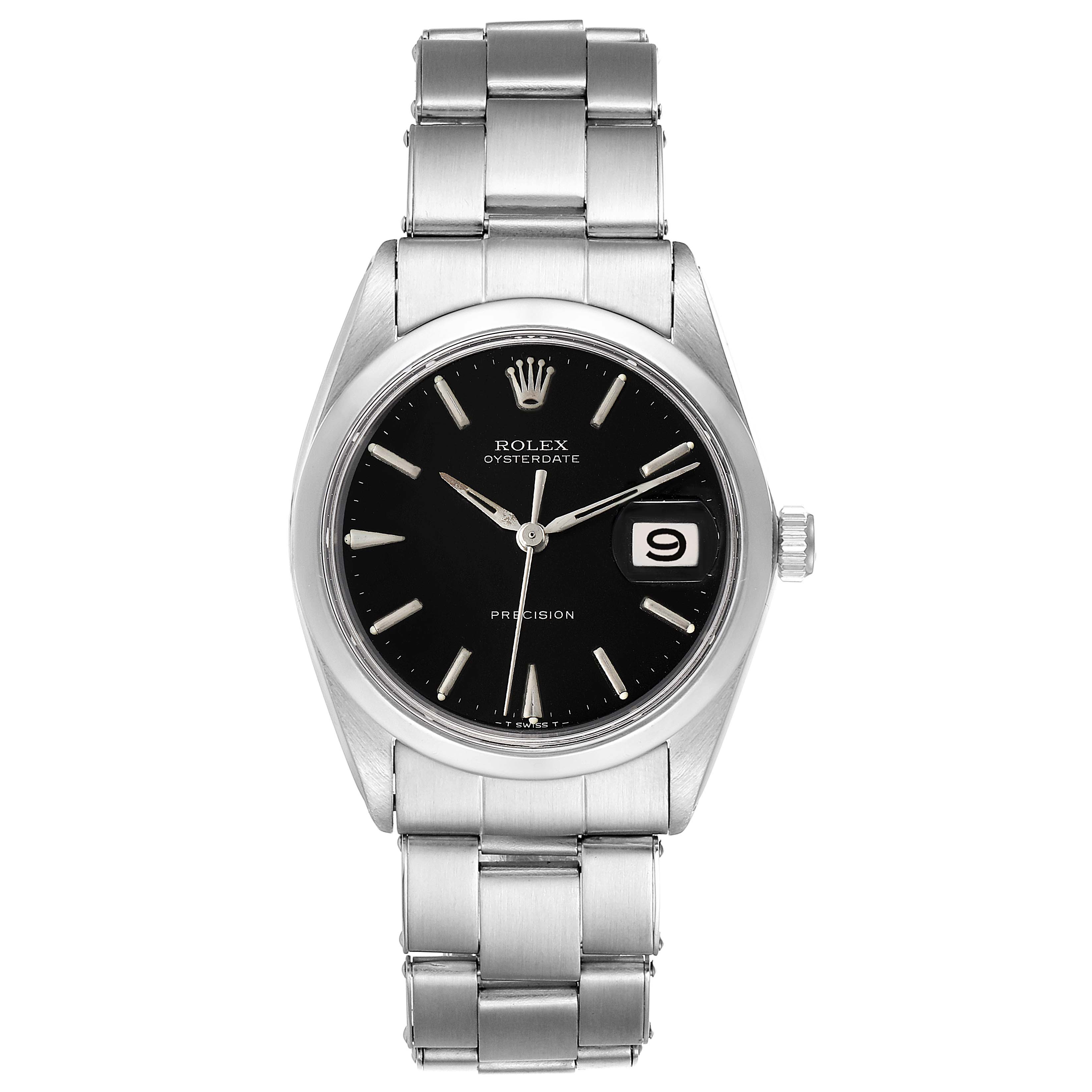 This image shows a front view of the Rolex Vintage Collection 6694 Men's Stainless Steel Black Dial 6694 Men's Stainless Steel Black Dial model, featuring a black dial and stainless steel bracelet.