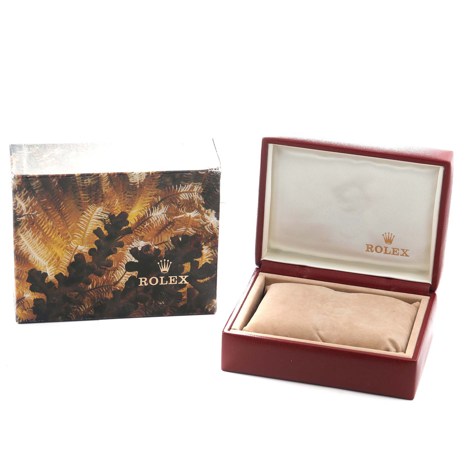The image shows a Rolex President 69178 Women's Yellow Gold Champagne Dial model watch box and outer packaging from a slightly elevated angle.