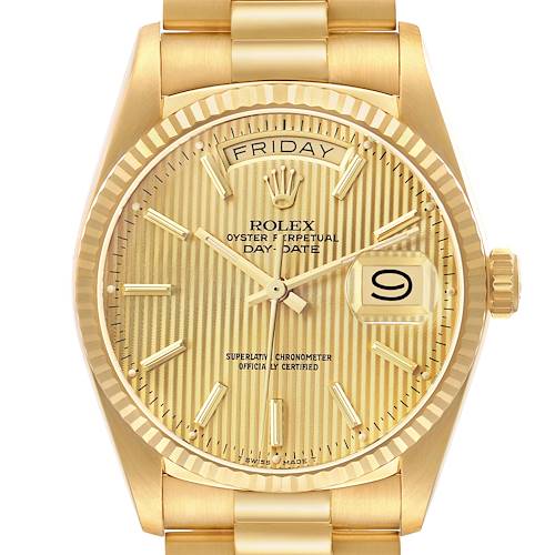 Photo of Rolex President Day-Date Yellow Gold Tapestry Dial Mens Watch 18038