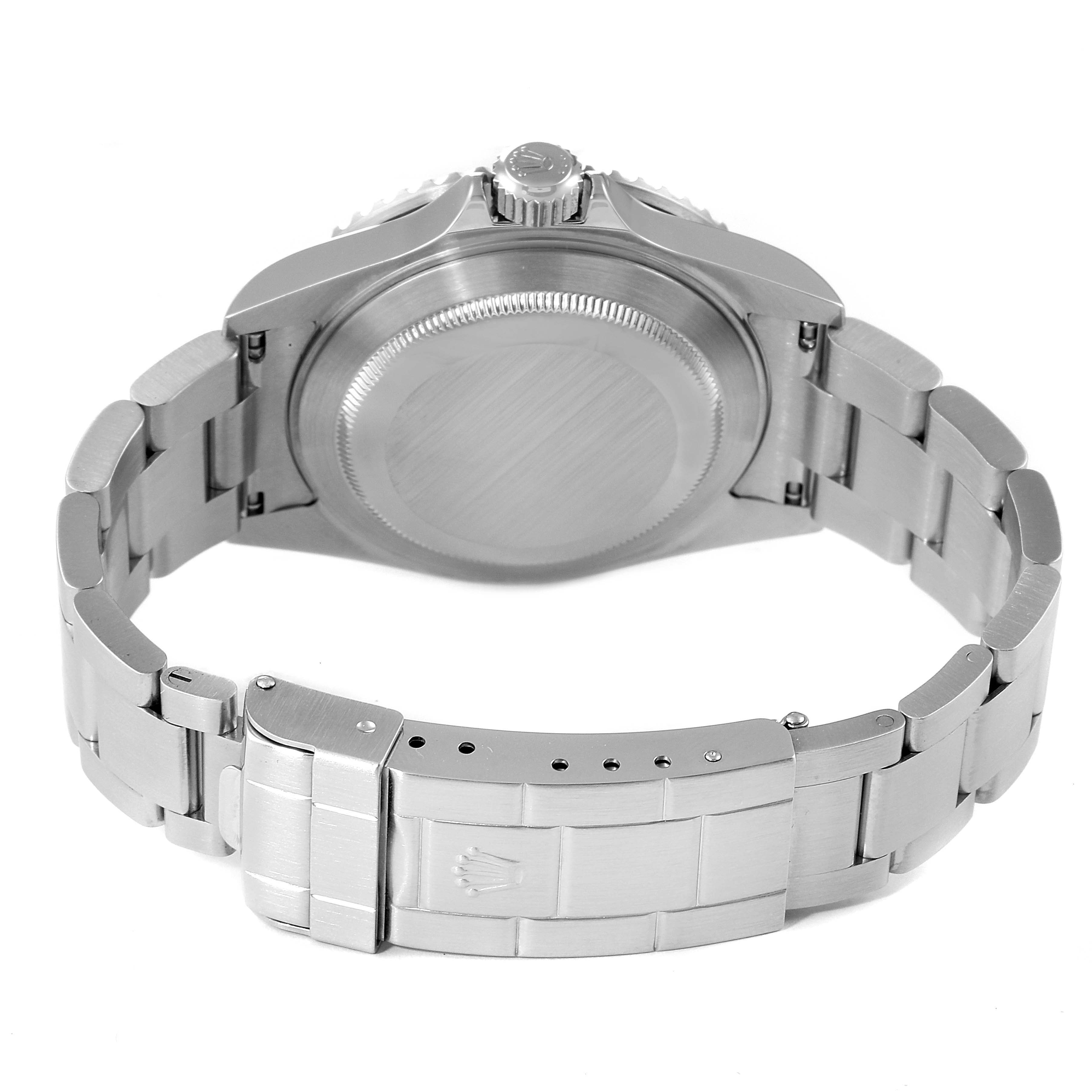 This image shows the back view of a Rolex Submariner 16610 Men
s Stainless Steel Black Dial 16610 Men
s Stainless Steel Black Dial watch, highlighting its case back and bracelet.