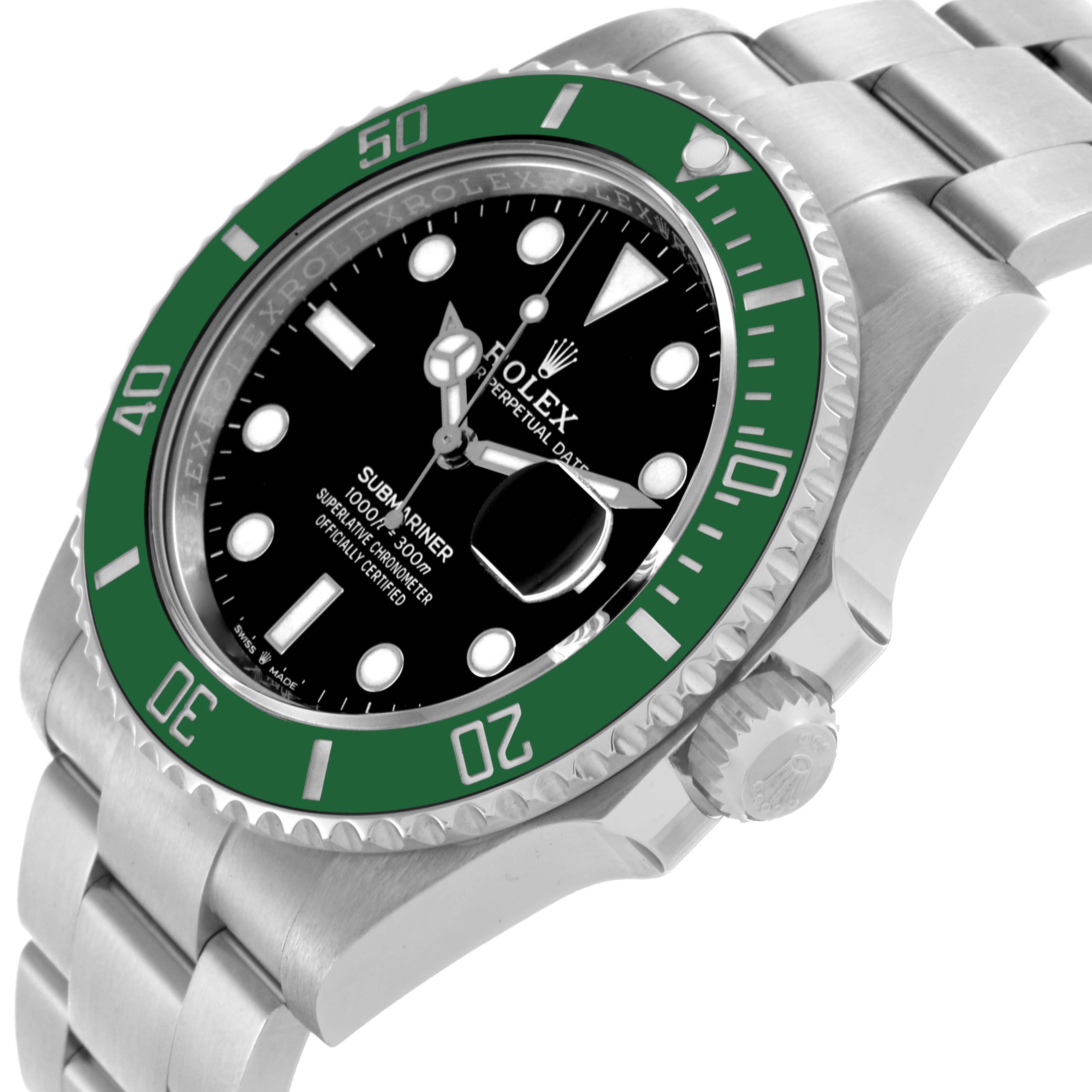 The Rolex Submariner 126610LV Men's Stainless Steel Black Dial 126610LV Men's Stainless Steel Black Dial watch is shown at an angle highlighting the bezel, crown, and bracelet.
