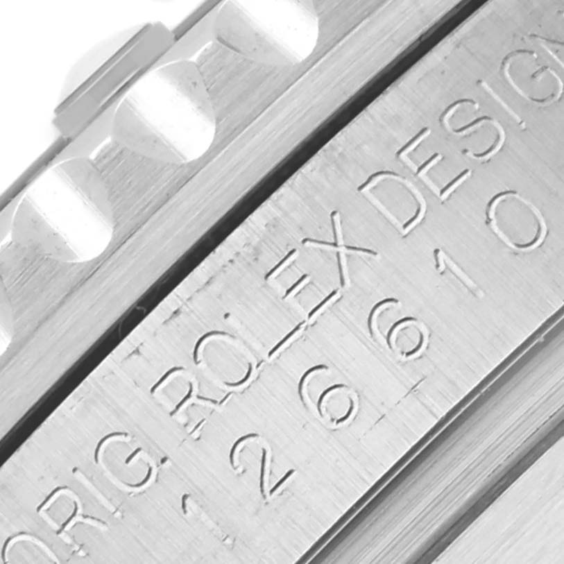 The image shows a close-up side view of the bezel and engraved details on the Rolex Submariner 126610LV Men's Stainless Steel Black Dial 126610LV Men's Stainless Steel Black Dial model.