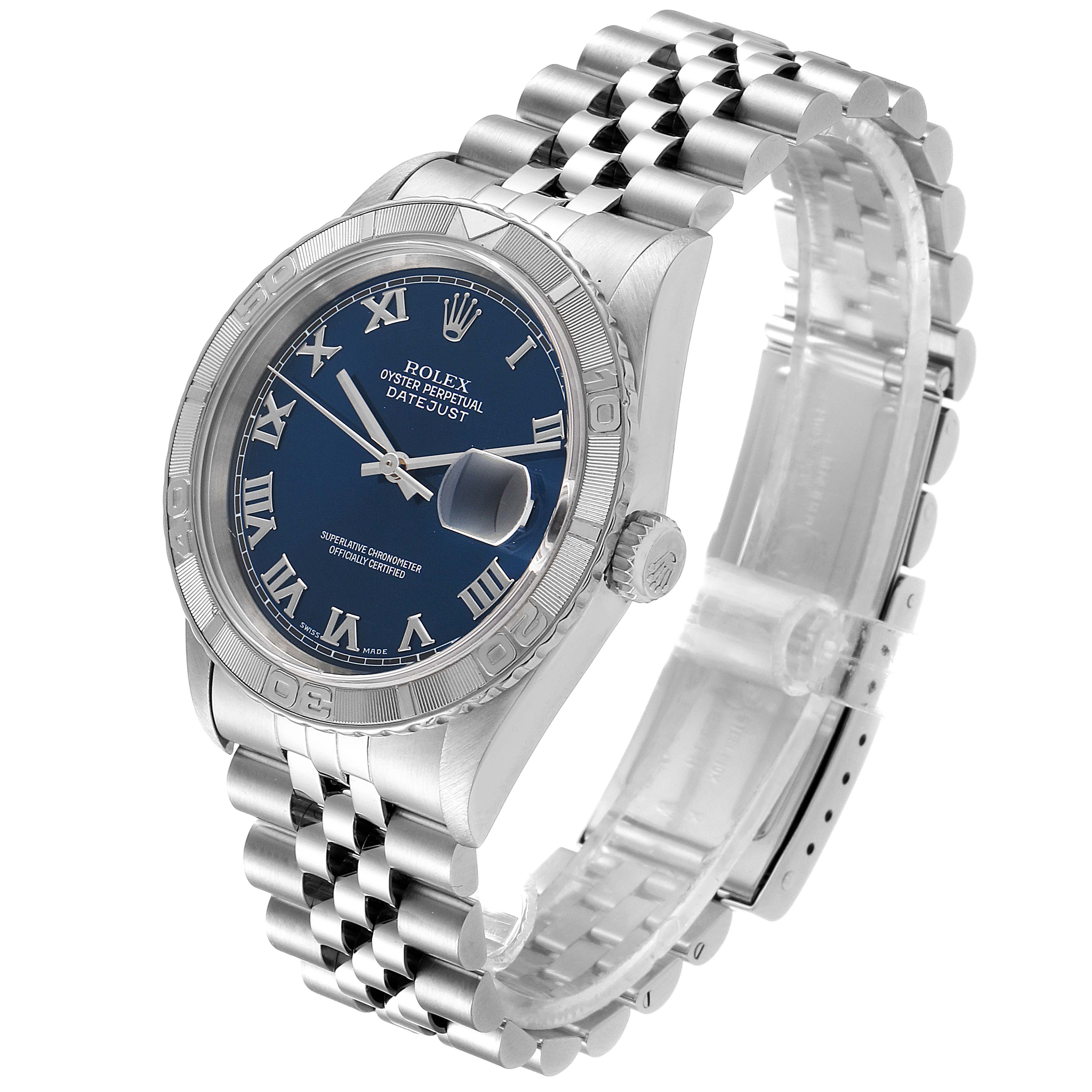 The image shows a Rolex Turn-o-Graph 16264 Men
s Stainless Steel Blue Dial 16264 Men
s Stainless Steel Blue Dial watch at a three-quarter angle, highlighting the dial, bezel, and bracelet.