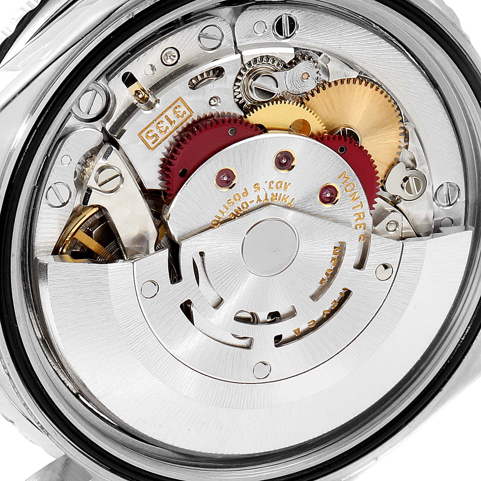 The image shows a detailed view of the inner mechanical movement of the Rolex Turn-o-Graph 16264 Men
s Stainless Steel Blue Dial 16264 Men
s Stainless Steel Blue Dial watch.