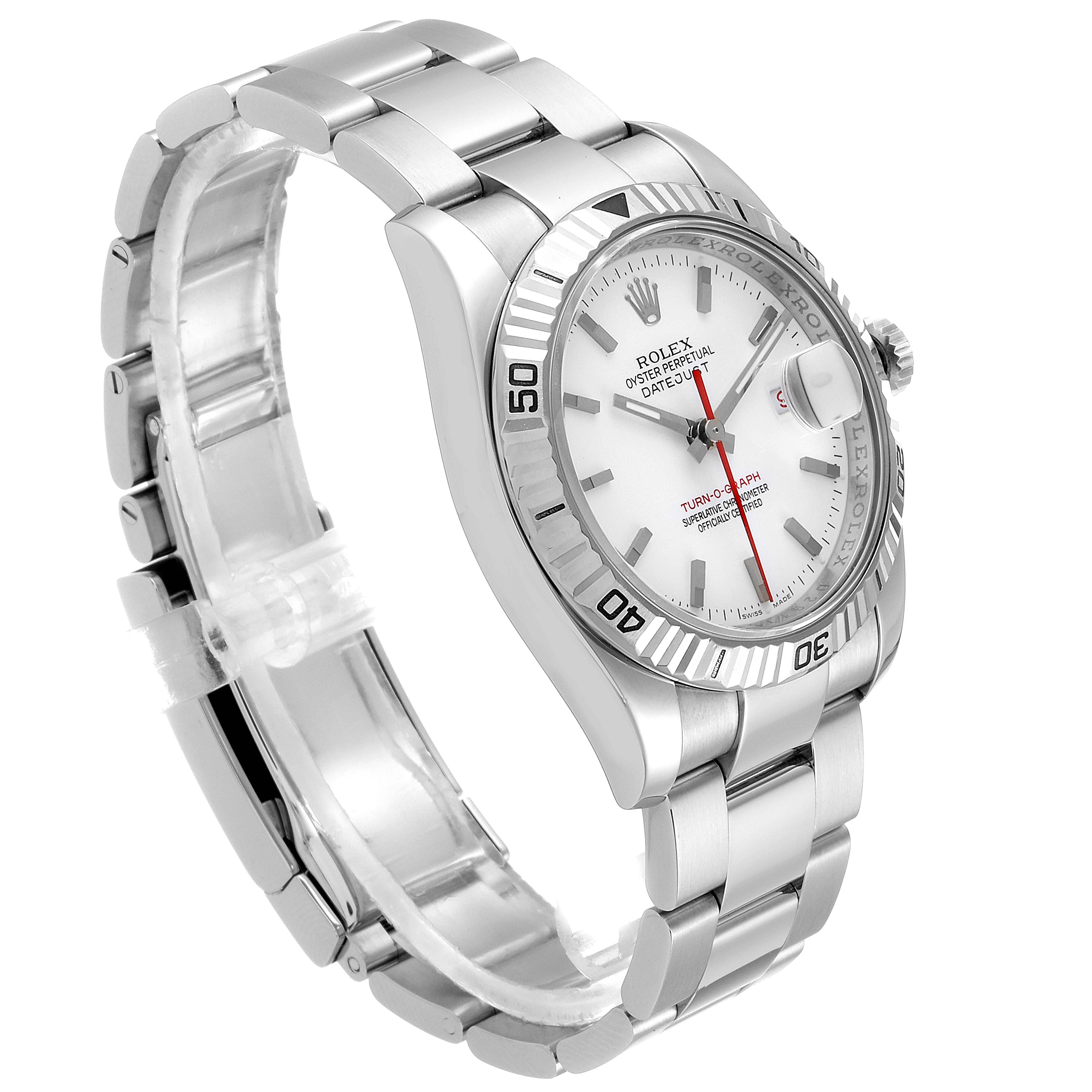 The image shows a Rolex Turn-o-Graph 116264 Men
s Stainless Steel White Dial 116264 Men
s Stainless Steel White Dial watch at a slight angle, highlighting the face, bezel, and bracelet.
