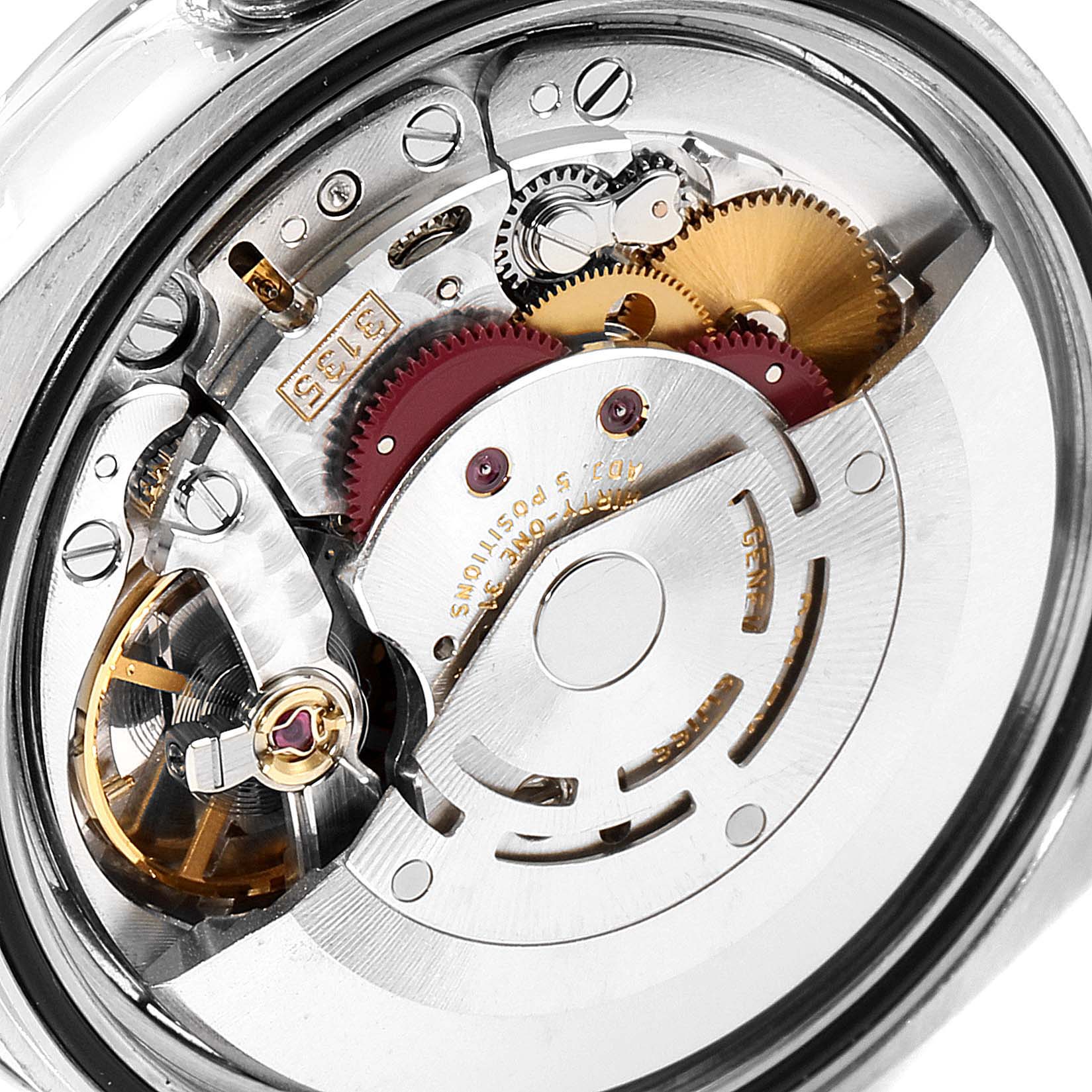 This image shows the internal mechanical movement of the Rolex Turn-o-Graph 116264 Men
s Stainless Steel White Dial 116264 Men
s Stainless Steel White Dial watch from a close-up angle.