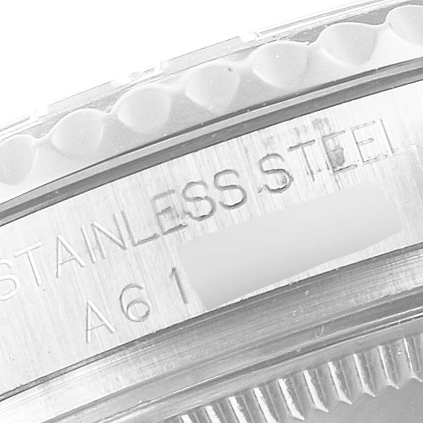 The image shows a close-up of the stainless steel casing and bezel of a Rolex Yacht-Master 168622 Men's Stainless Steel Silver Dial 168622 Men's Stainless Steel Silver Dial watch.
