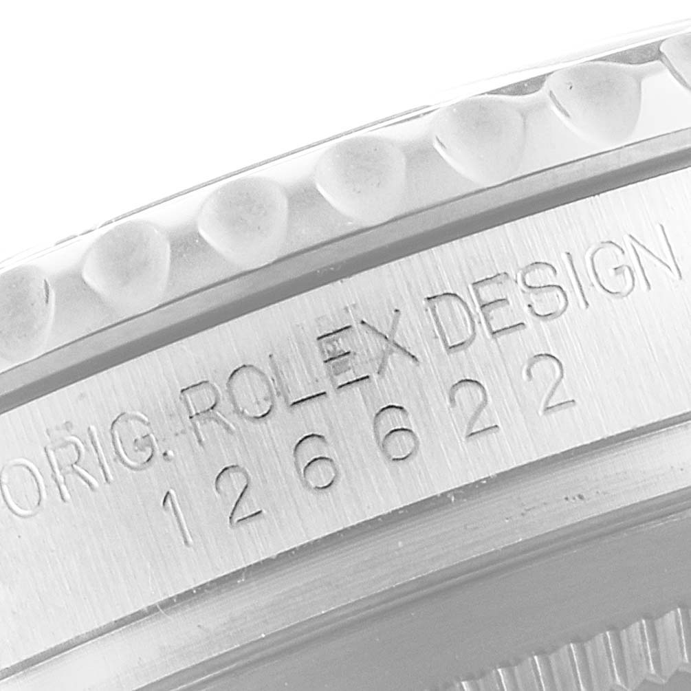 The image shows the engraved side of the case of a Rolex Yacht-Master 126622 Men's Stainless Steel Blue Dial 126622 Men's Stainless Steel Blue Dial watch, highlighting the model number.