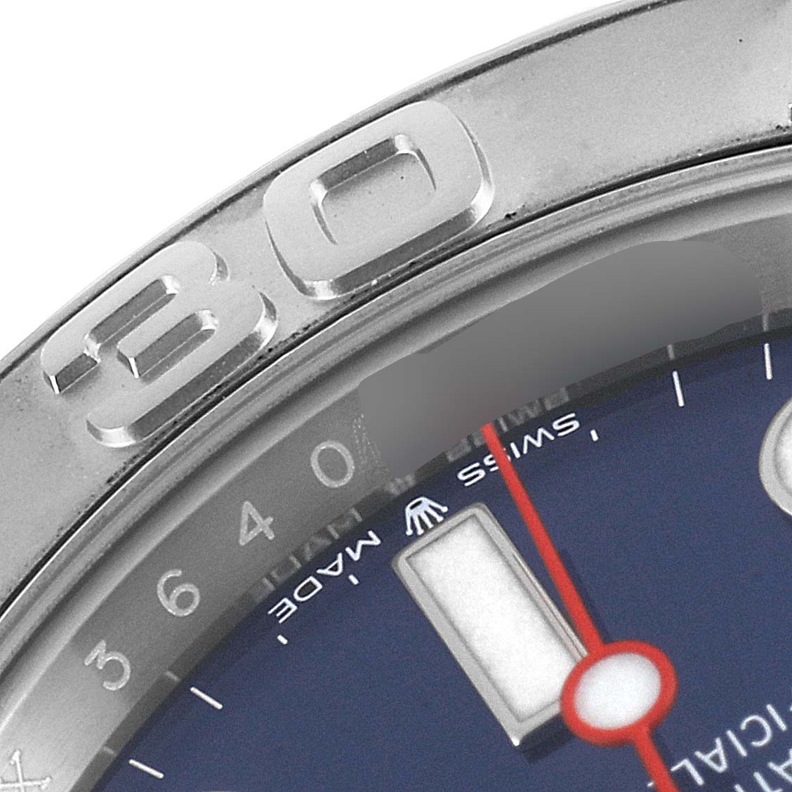 This image shows a close-up of the dial and bezel of a Rolex Yacht-Master 126622 Men's Stainless Steel Blue Dial 126622 Men's Stainless Steel Blue Dial watch.