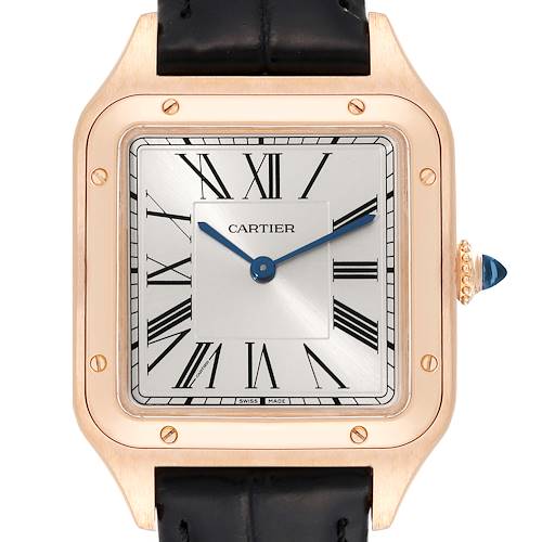 Photo of Cartier Santos Dumont Large Rose Gold Silver Dial Mens Watch WGSA0021 Papers
