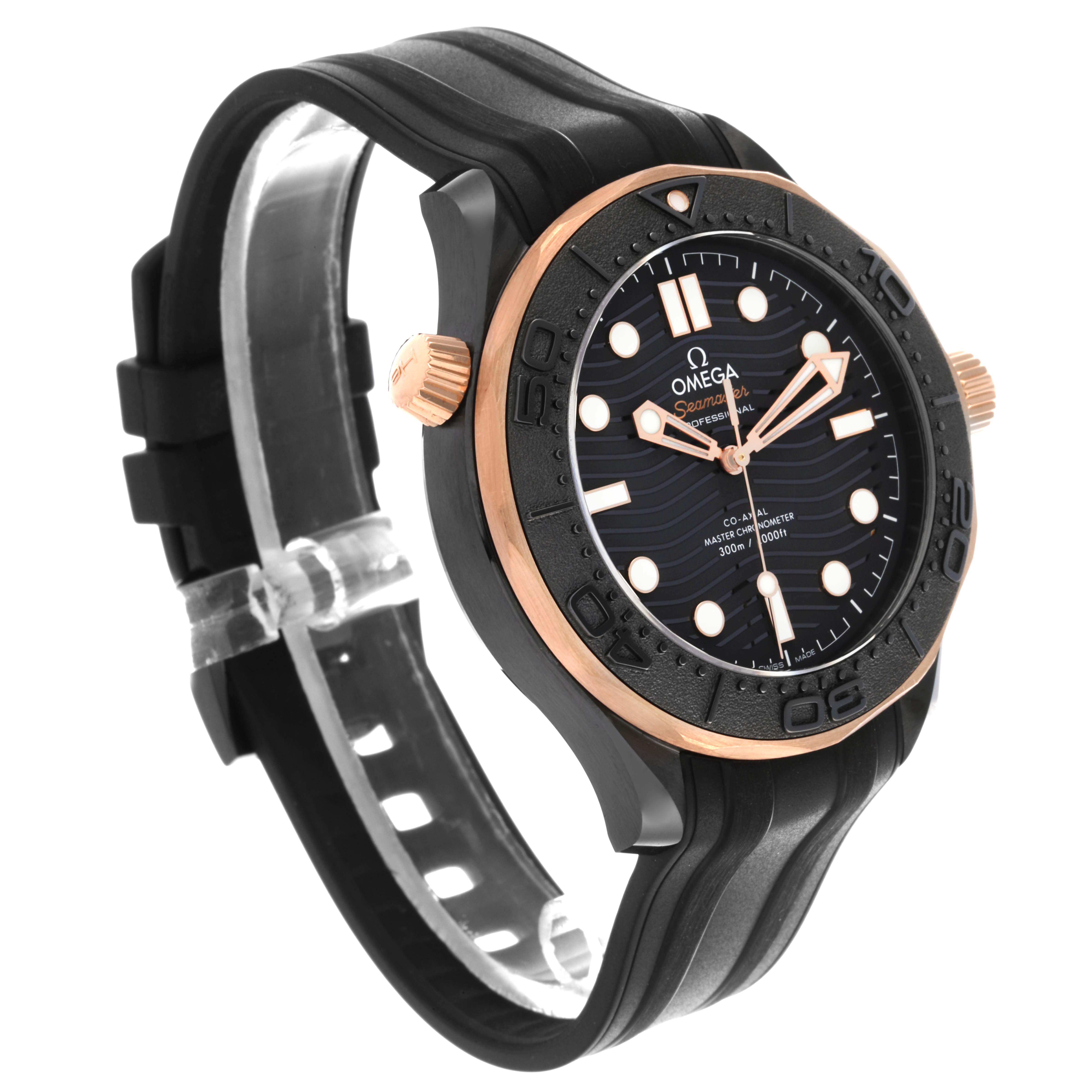 The Omega Seamaster 210.62.44.20.01.001 Men's Ceramic Grey Dial 210.62.44.20.01.001 Men's Ceramic Grey Dial watch is shown at a three-quarter angle, highlighting the face, bezel, and strap.