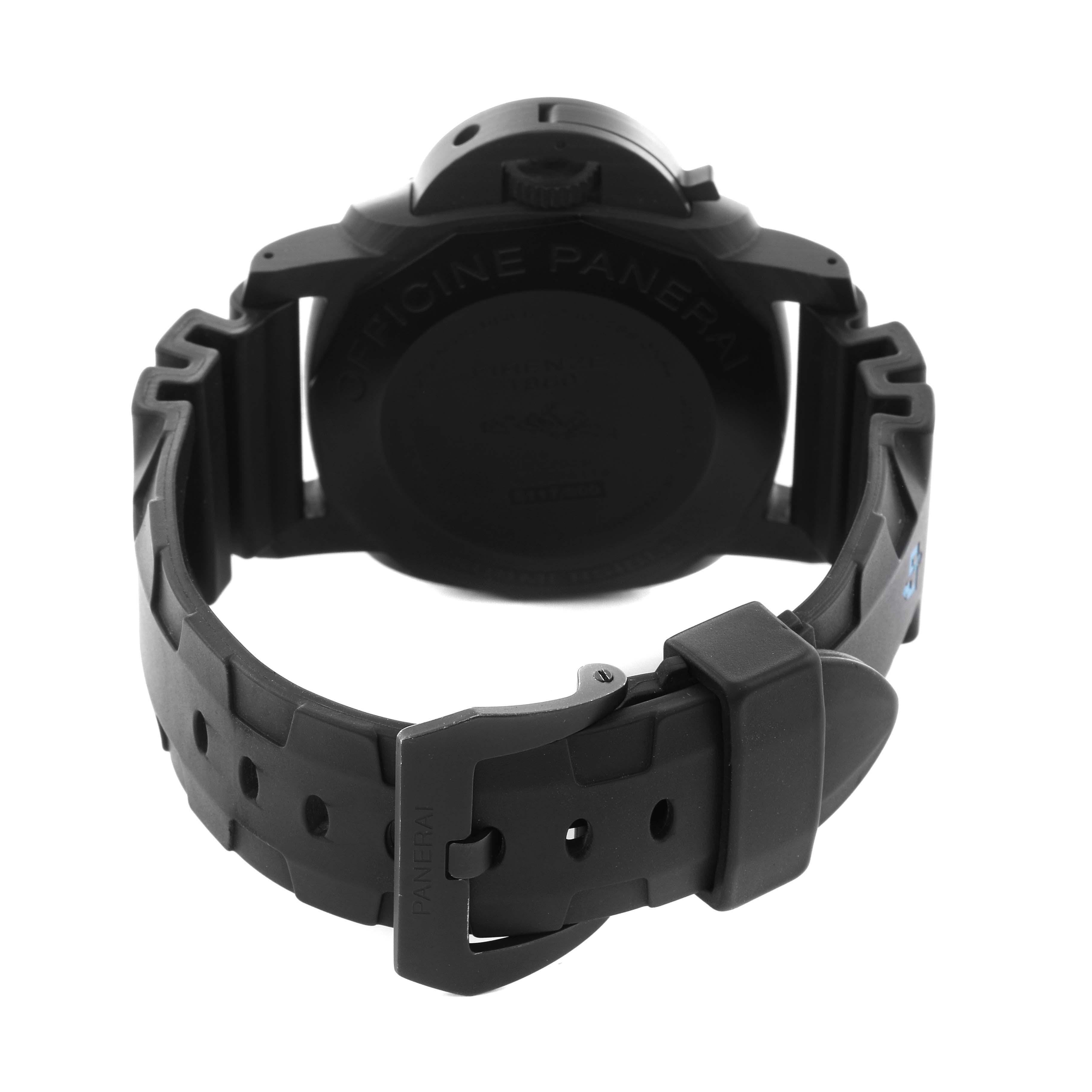 The image shows the back and strap of a Panerai Submersible PAM00616 Men's Ceramic Black Dial PAM00616 Men's Ceramic Black Dial watch from a rear angle.