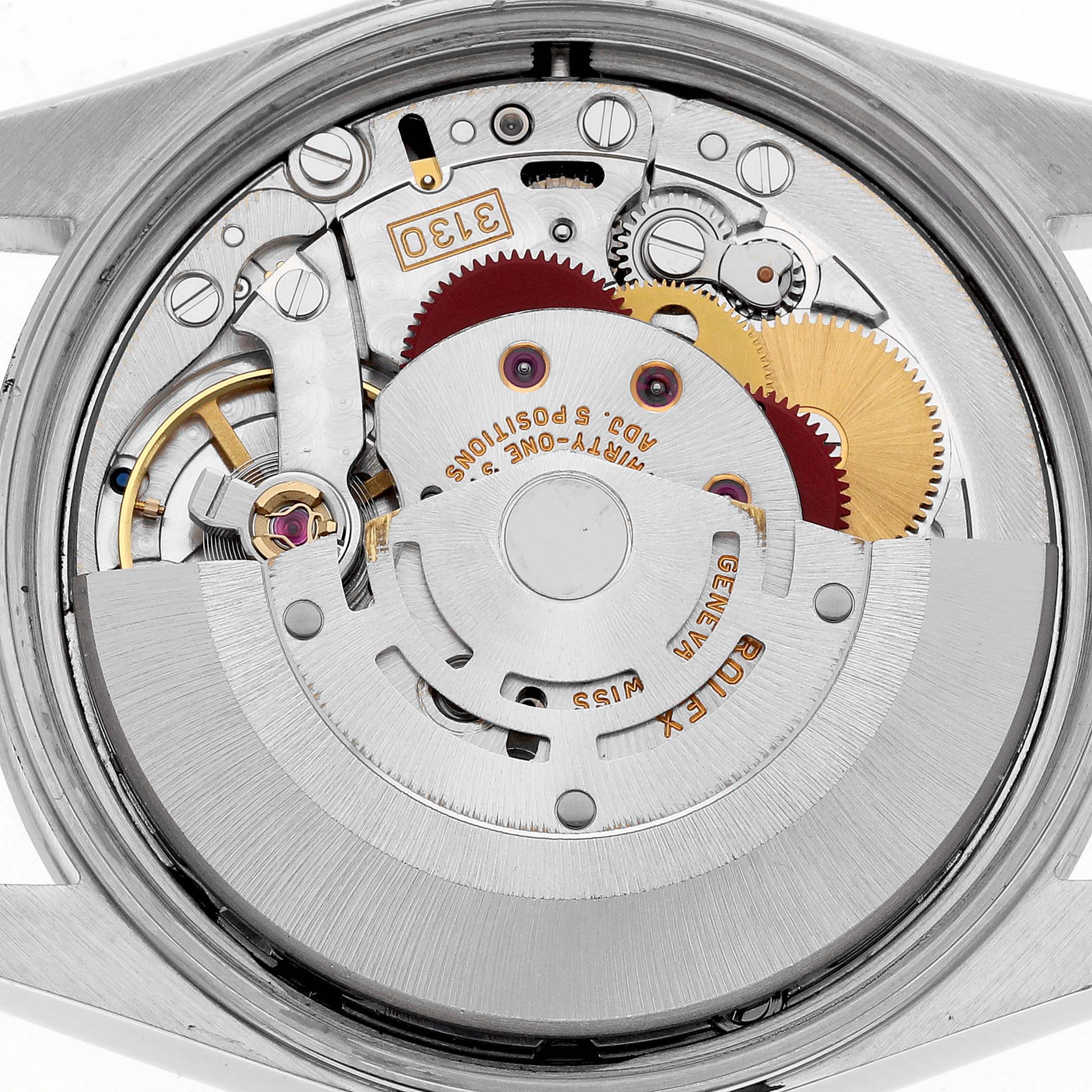The image shows the inner mechanical parts of a Rolex Air-King 14000 Men's Stainless Steel Black Dial 14000 Men's Stainless Steel Black Dial watch from a back view angle.