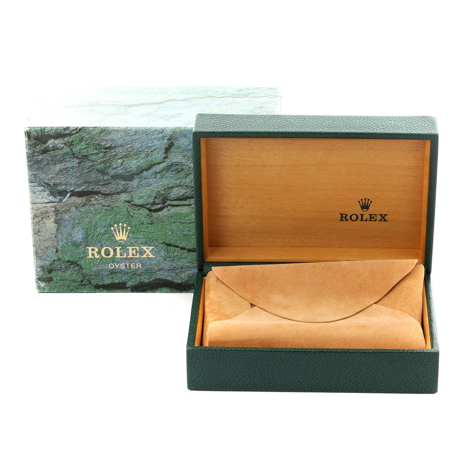 The image shows the packaging and box for a Rolex Air-King 14000 Men's Stainless Steel Black Dial 14000 Men's Stainless Steel Black Dial watch, with visible branding inside the open box.