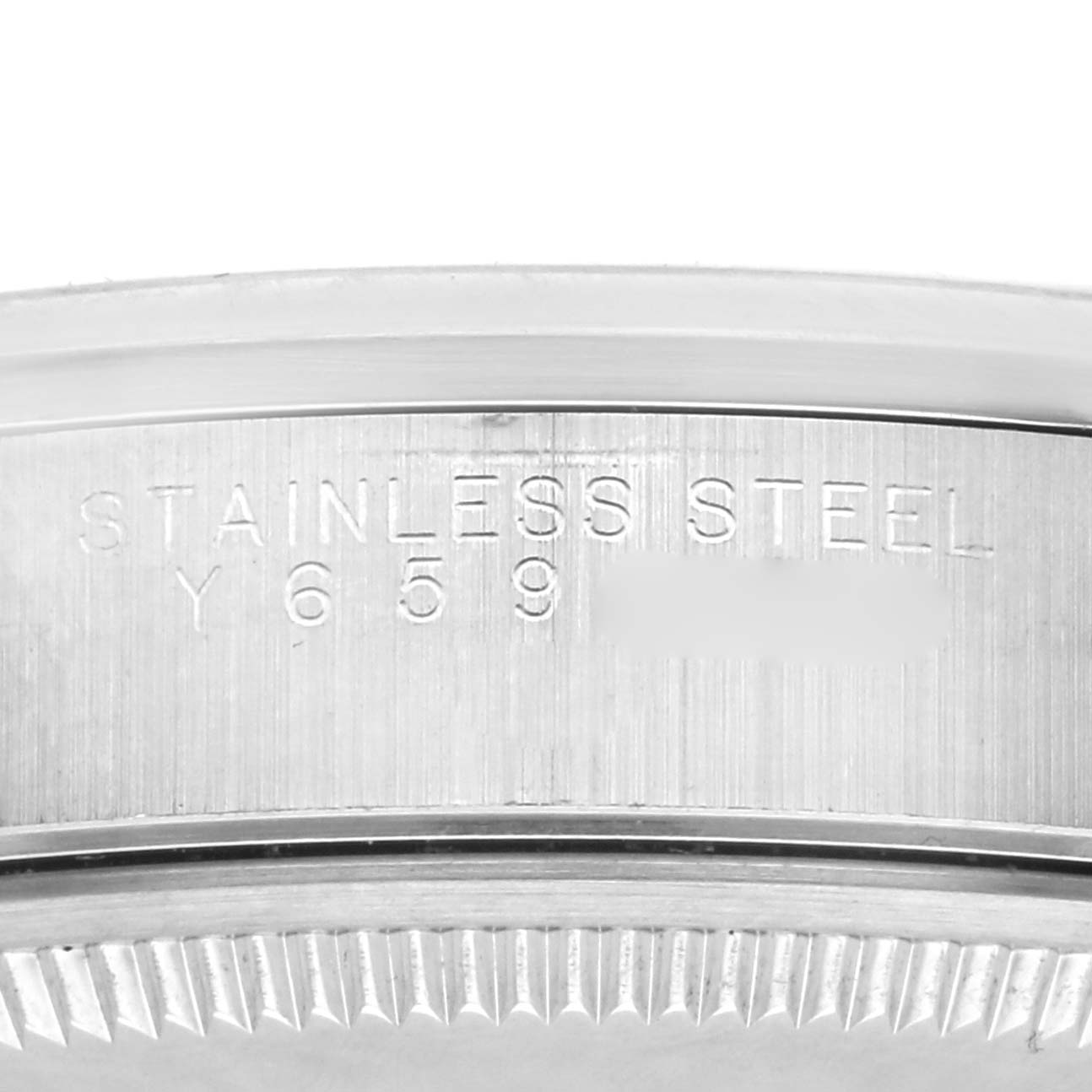 The image shows a close-up of the side engraving and bezel of the Rolex Air-King 14000M Men's Stainless Steel Black Dial 14000M Men's Stainless Steel Black Dial watch.