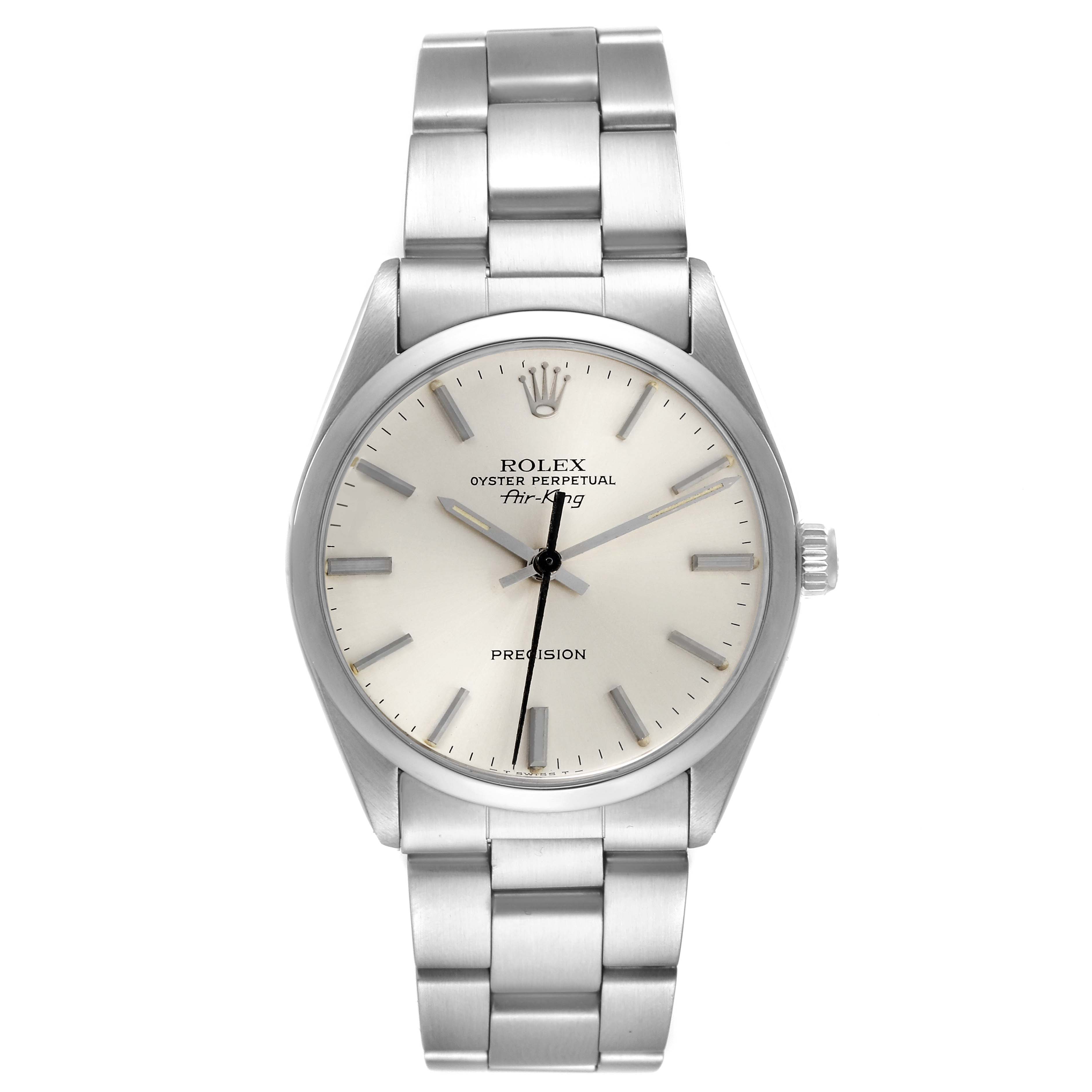 The Rolex Vintage Collection 5500 Men's Stainless Steel Silver Dial 5500 Men's Stainless Steel Silver Dial model is shown from the front, displaying the dial, hands, case, and bracelet.
