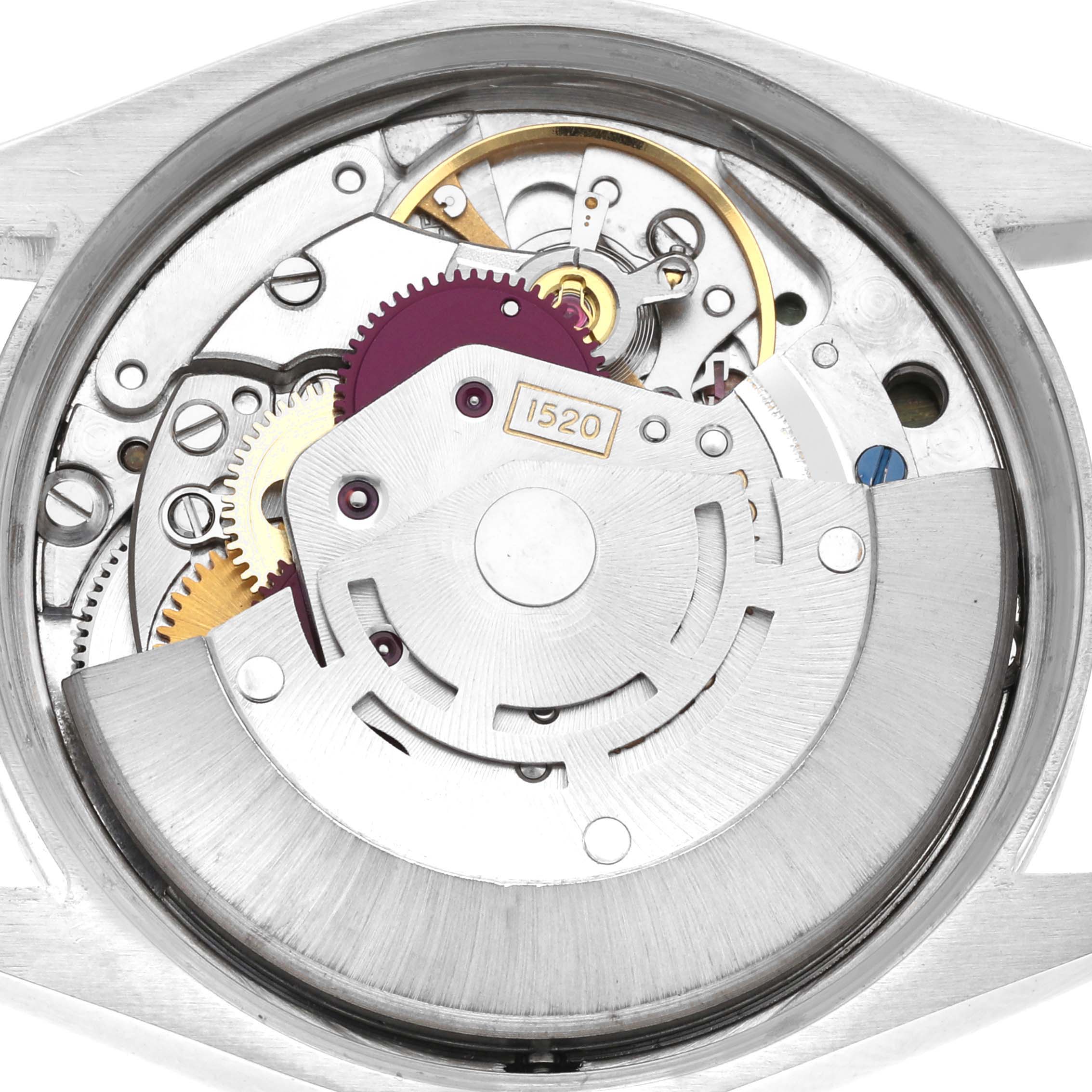 This image shows the movement mechanism of the Rolex Vintage Collection 5500 Men's Stainless Steel Silver Dial 5500 Men's Stainless Steel Silver Dial model from a top view, highlighting gears and components.