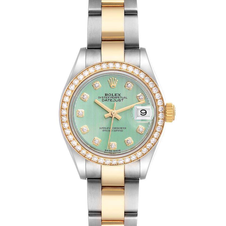 Rolex Datejust 28 Green Stripe Steel Yellow Gold Diamond Ladies Watch 279383 SwissWatchExpo