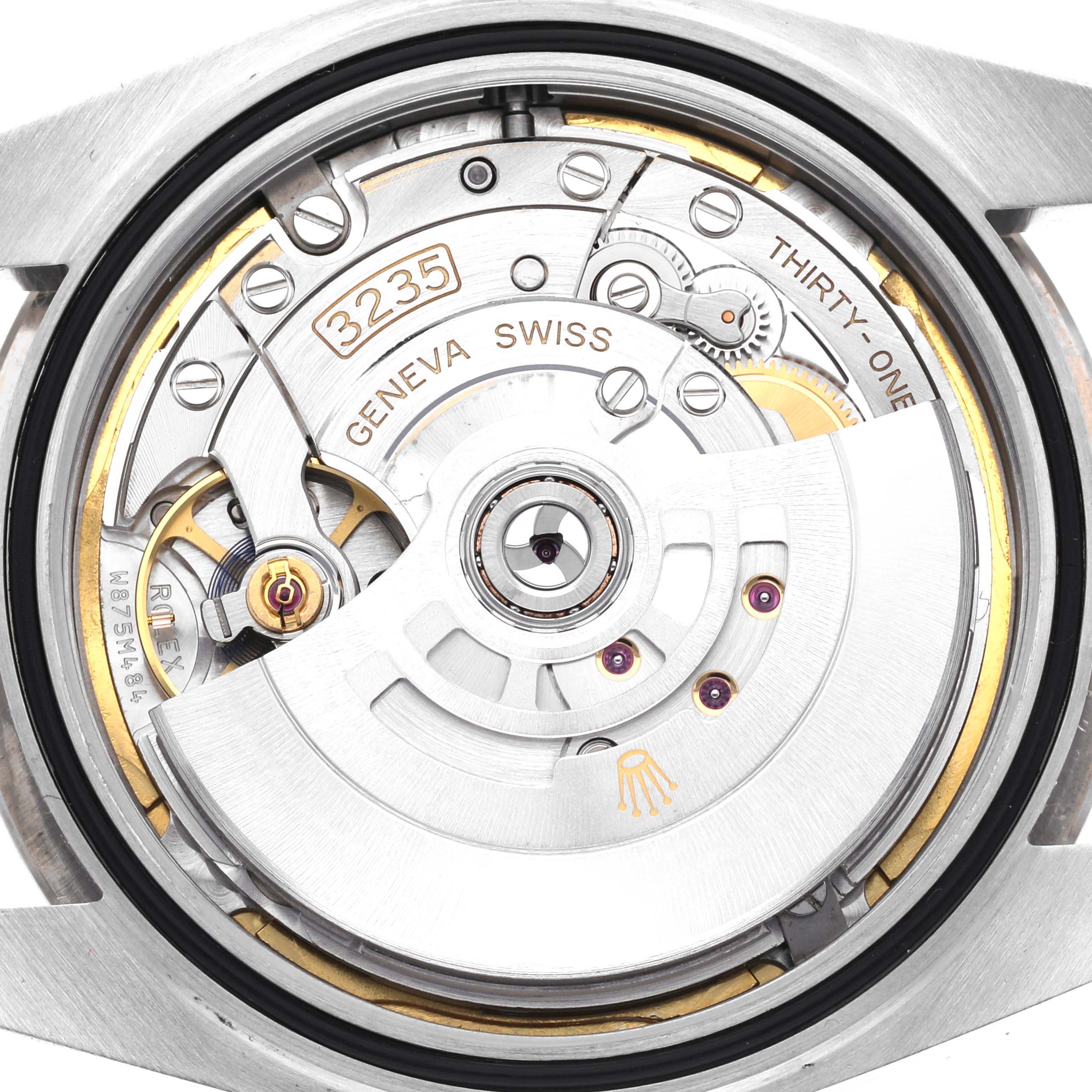 The image shows the movement and inner mechanism of the Rolex Datejust 41 126334 Men's Stainless Steel Blue Dial 126334 Men's Stainless Steel Blue Dial watch from a back view.