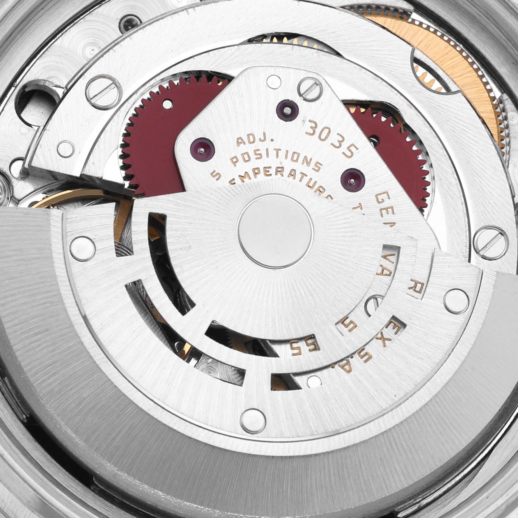 This image shows a detailed view of the Rolex Vintage Collection 16030 Men's Stainless Steel Silver Dial 16030 Men's Stainless Steel Silver Dial watch's movement mechanism.