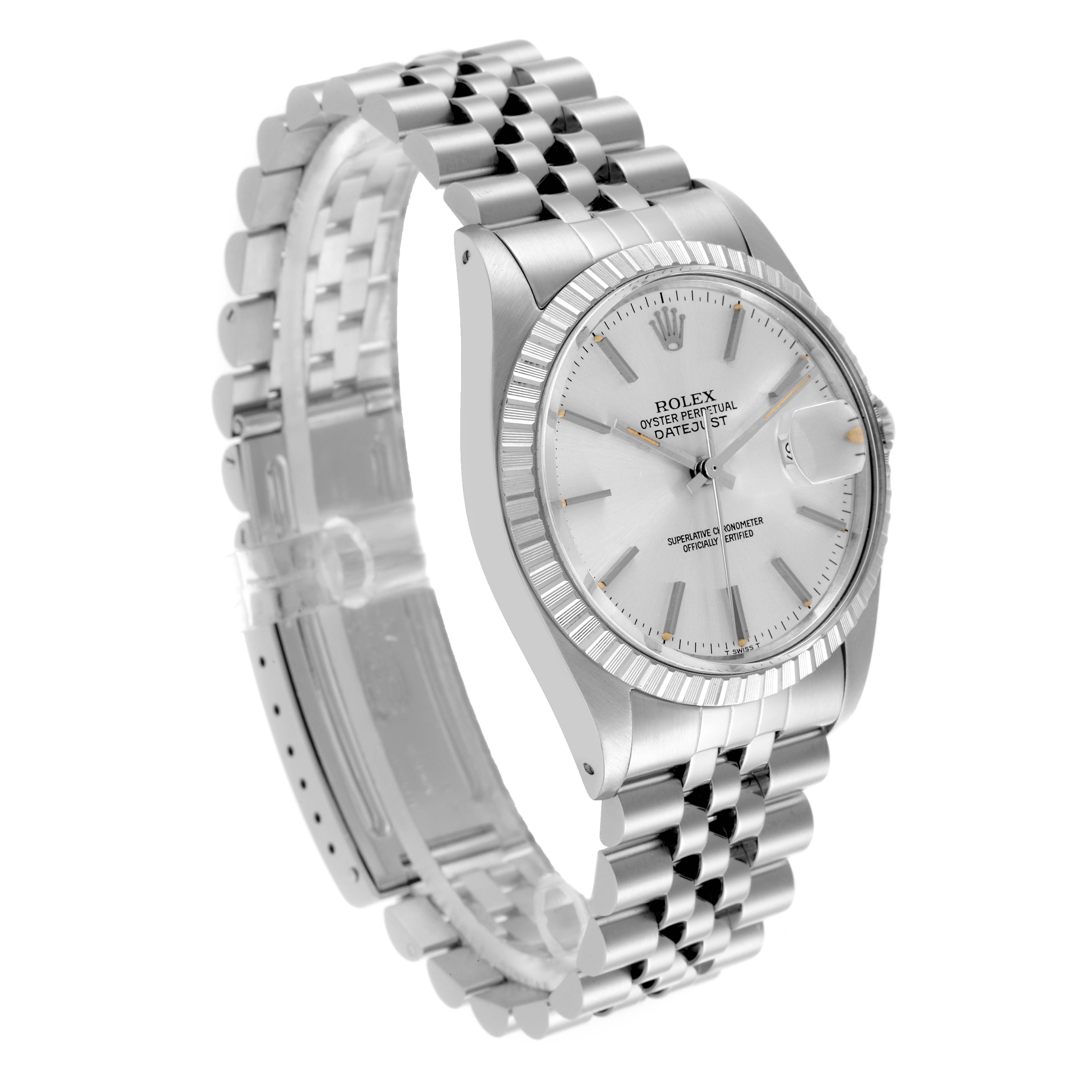 The Rolex Vintage Collection 16030 Men's Stainless Steel Silver Dial 16030 Men's Stainless Steel Silver Dial watch is shown at an angled side view, highlighting the bezel, dial, bracelet, and crown.
