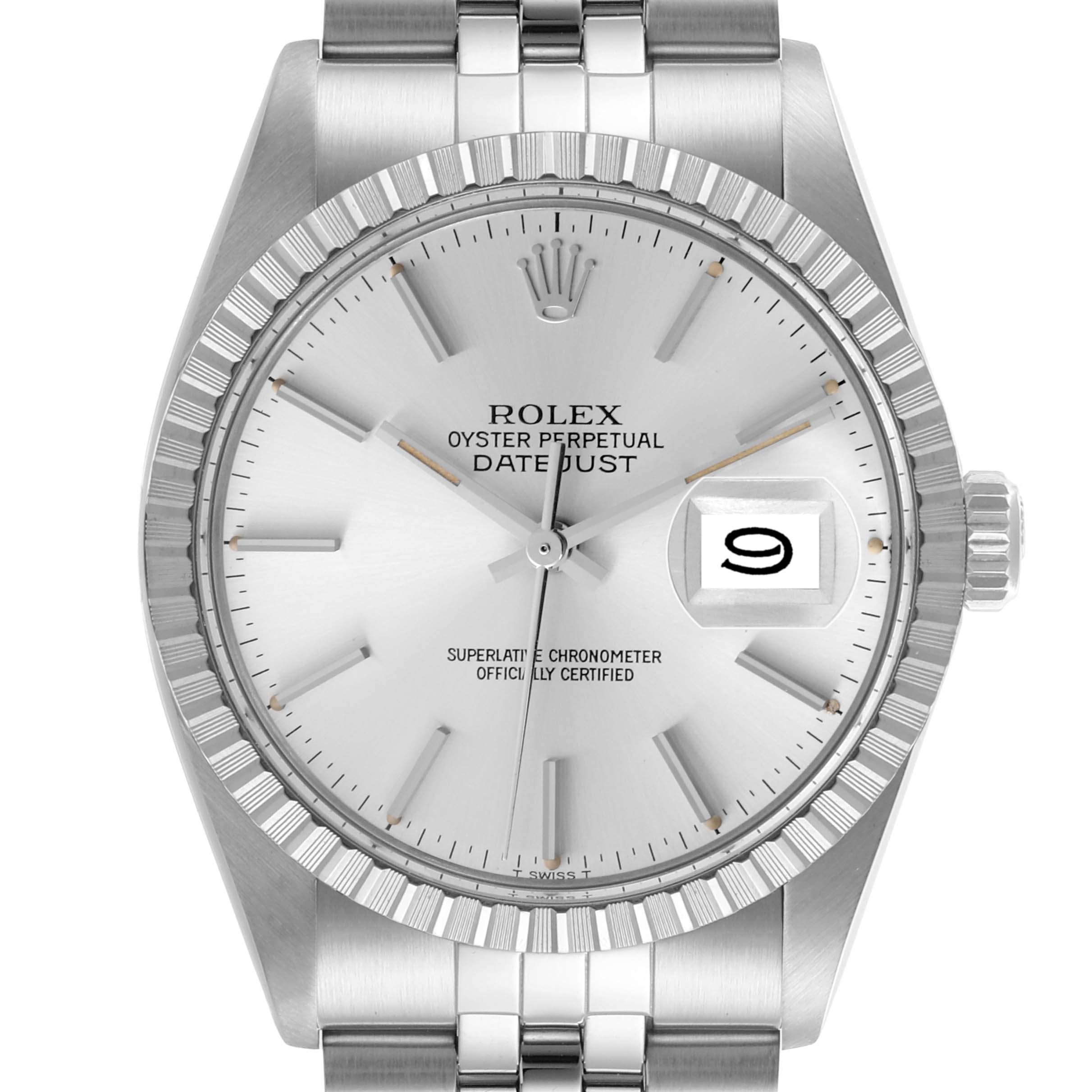 The Rolex Vintage Collection 16030 Men's Stainless Steel Silver Dial 16030 Men's Stainless Steel Silver Dial watch is shown from the front, displaying the full face, bezel, crown, and part of the bracelet.