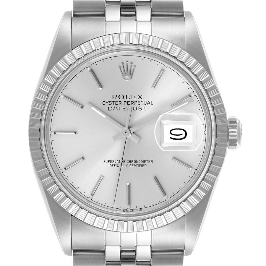 The Rolex Vintage Collection watch is shown from the front, featuring the dial, bezel, crown, and bracelet.