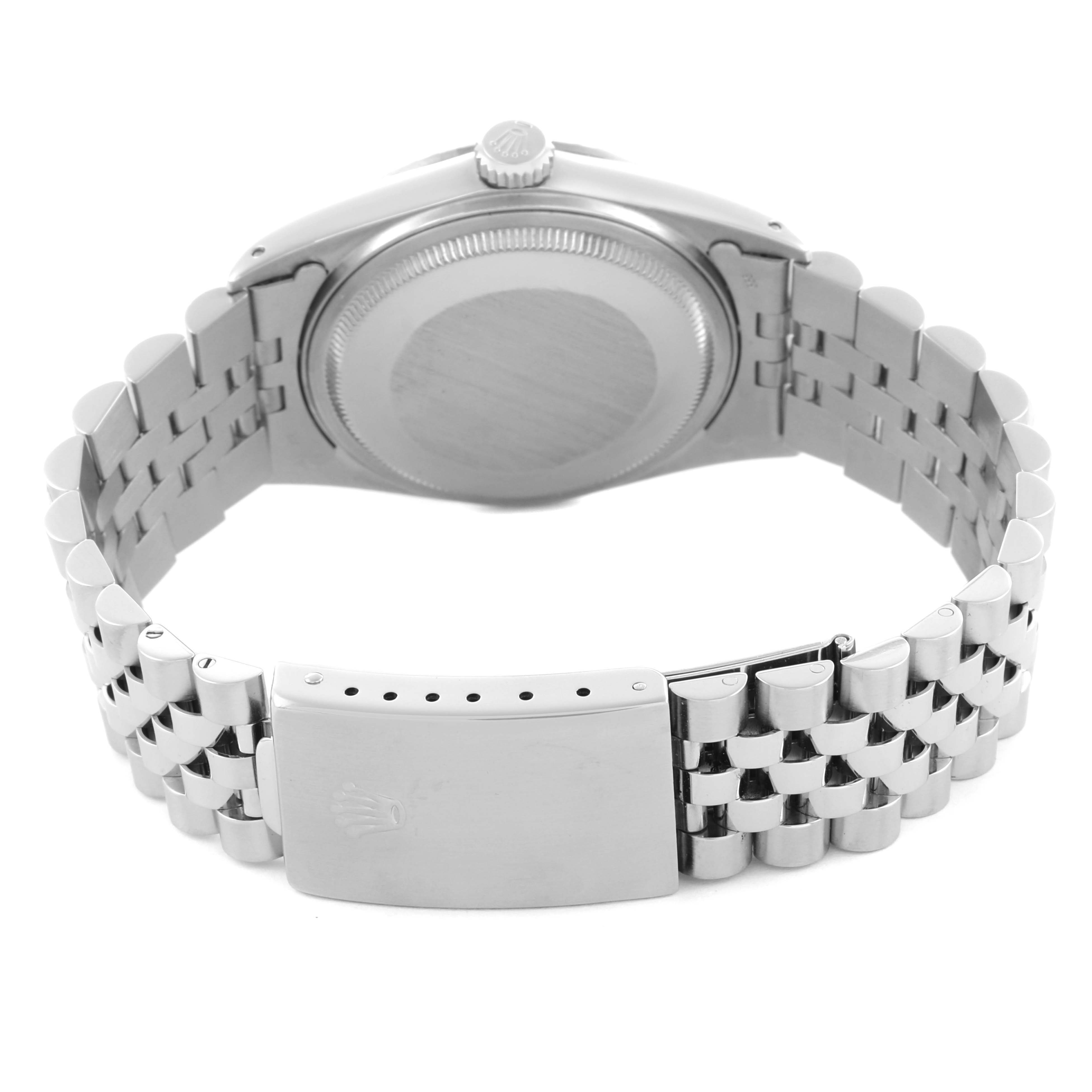 The image shows the back of a Rolex Vintage Collection 16030 Men's Stainless Steel Silver Dial 16030 Men's Stainless Steel Silver Dial model, focusing on the clasp and bracelet.