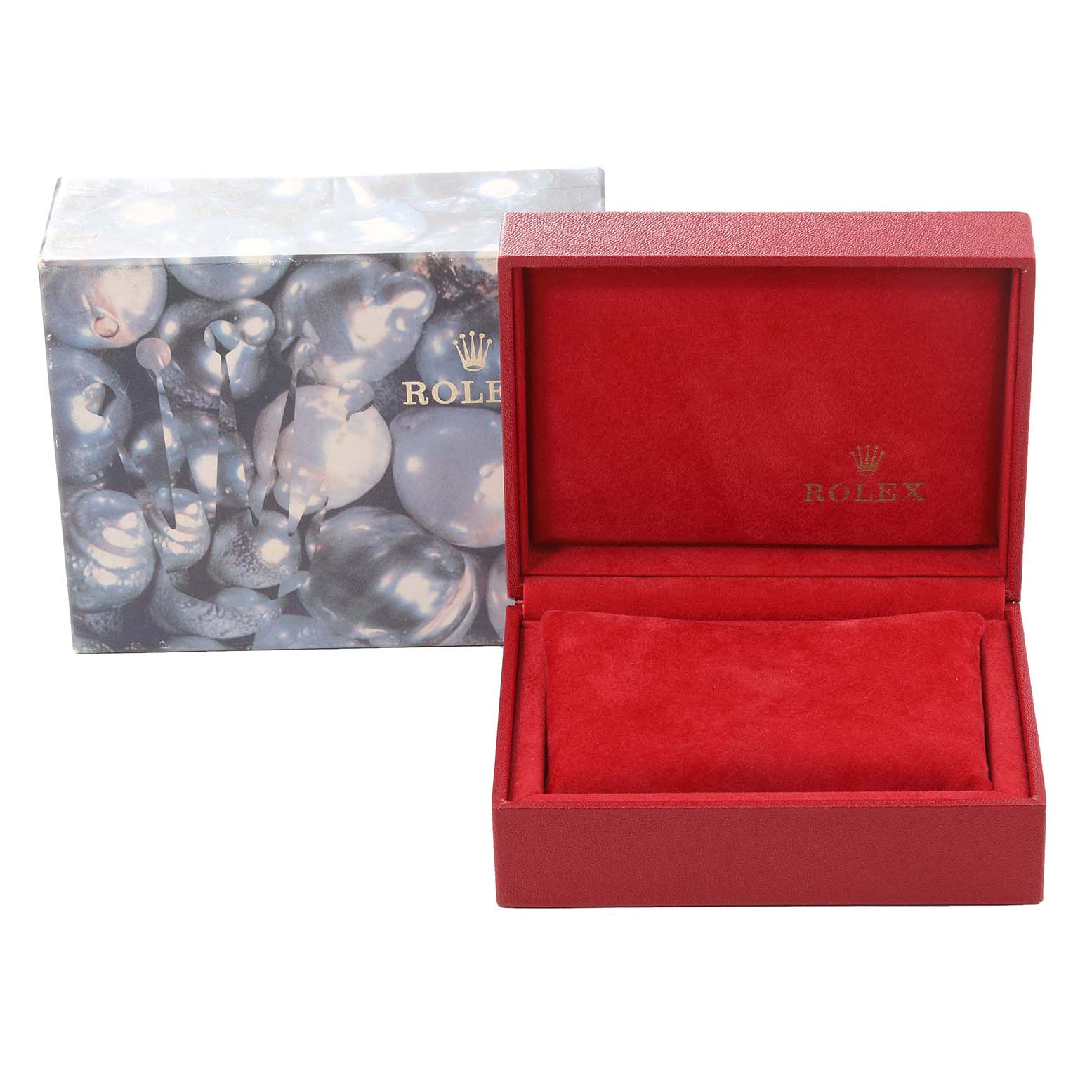 The image shows a red Rolex Datejust 79173G Women's Steel and Gold (two tone) Silver Dial 79173G Women's Steel and Gold (two tone) Silver Dial watch box and outer packaging.