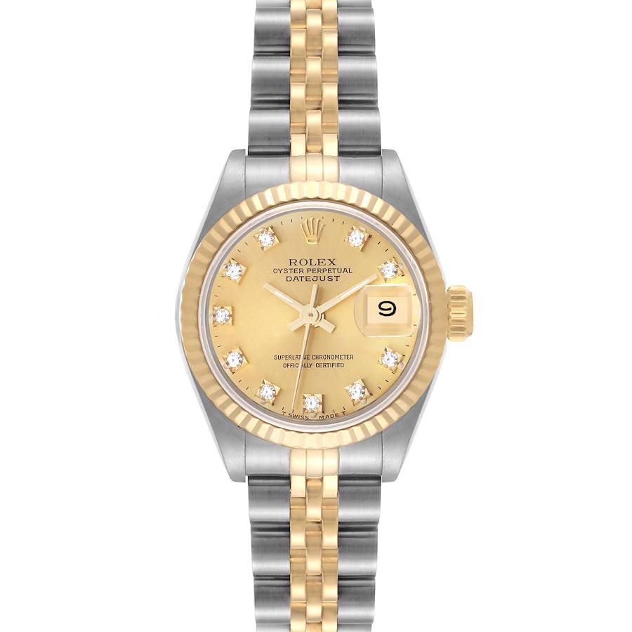 Rolex Datejust Steel Yellow Gold Champagne Diamond Dial Ladies Watch 69173 SwissWatchExpo