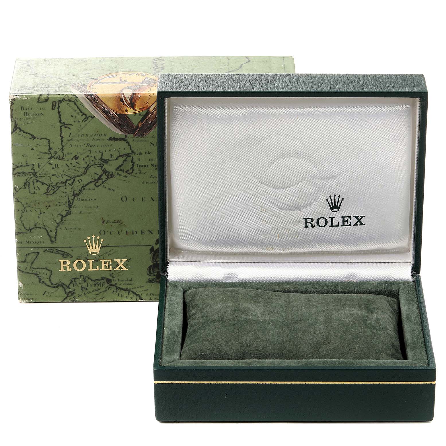 The image shows a Rolex Datejust 69173 Women's Steel and Gold (two tone) White Dial 69173 Women's Steel and Gold (two tone) White Dial watch box and its corresponding outer box from a front angle.