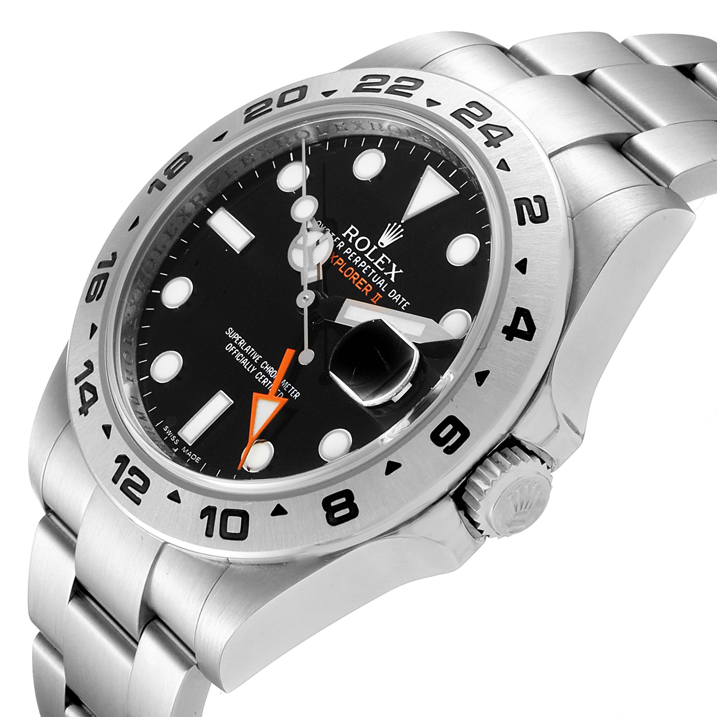 This image shows the Rolex Explorer 216570 Men
s Stainless Steel Black Dial 216570 Men
s Stainless Steel Black Dial watch at a 3/4 angle, including the face, bezel, crown, and part of the bracelet.