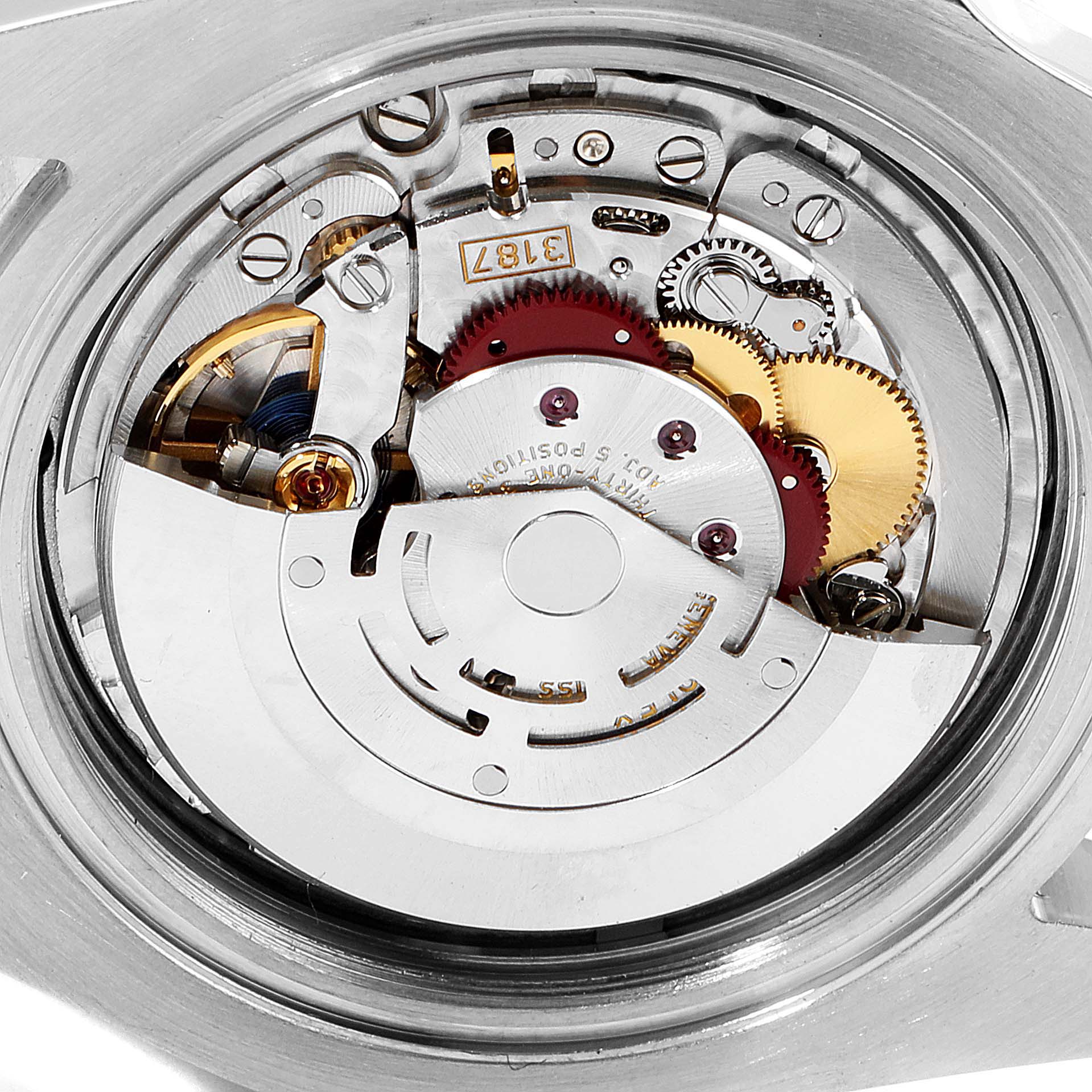 This close-up shows the intricate internal mechanism of a Rolex Explorer 216570 Men
s Stainless Steel Black Dial 216570 Men
s Stainless Steel Black Dial watch.