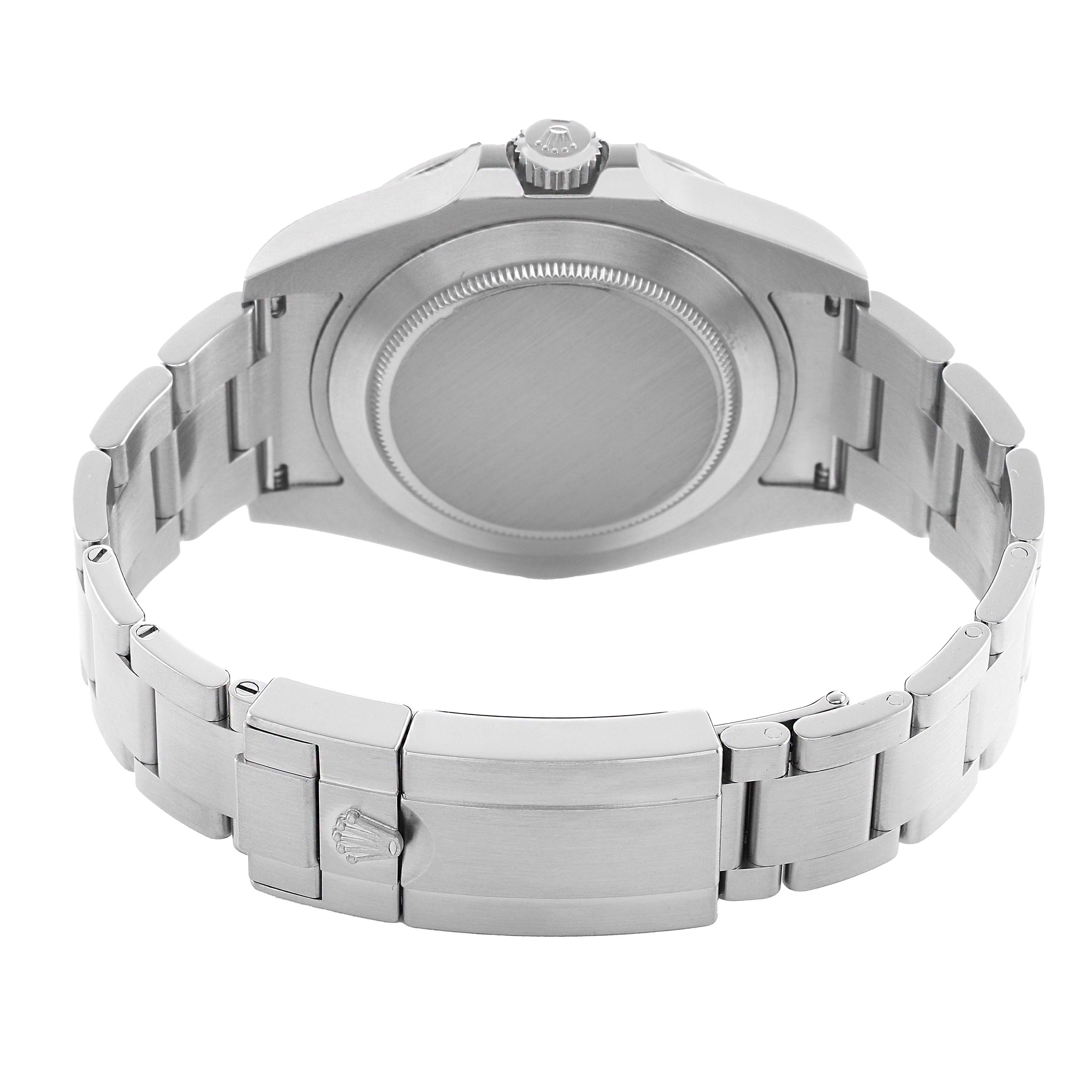 The image shows the back and clasp of a Rolex Explorer 216570 Men's Stainless Steel White Dial watch, highlighting its steel bracelet and case.
