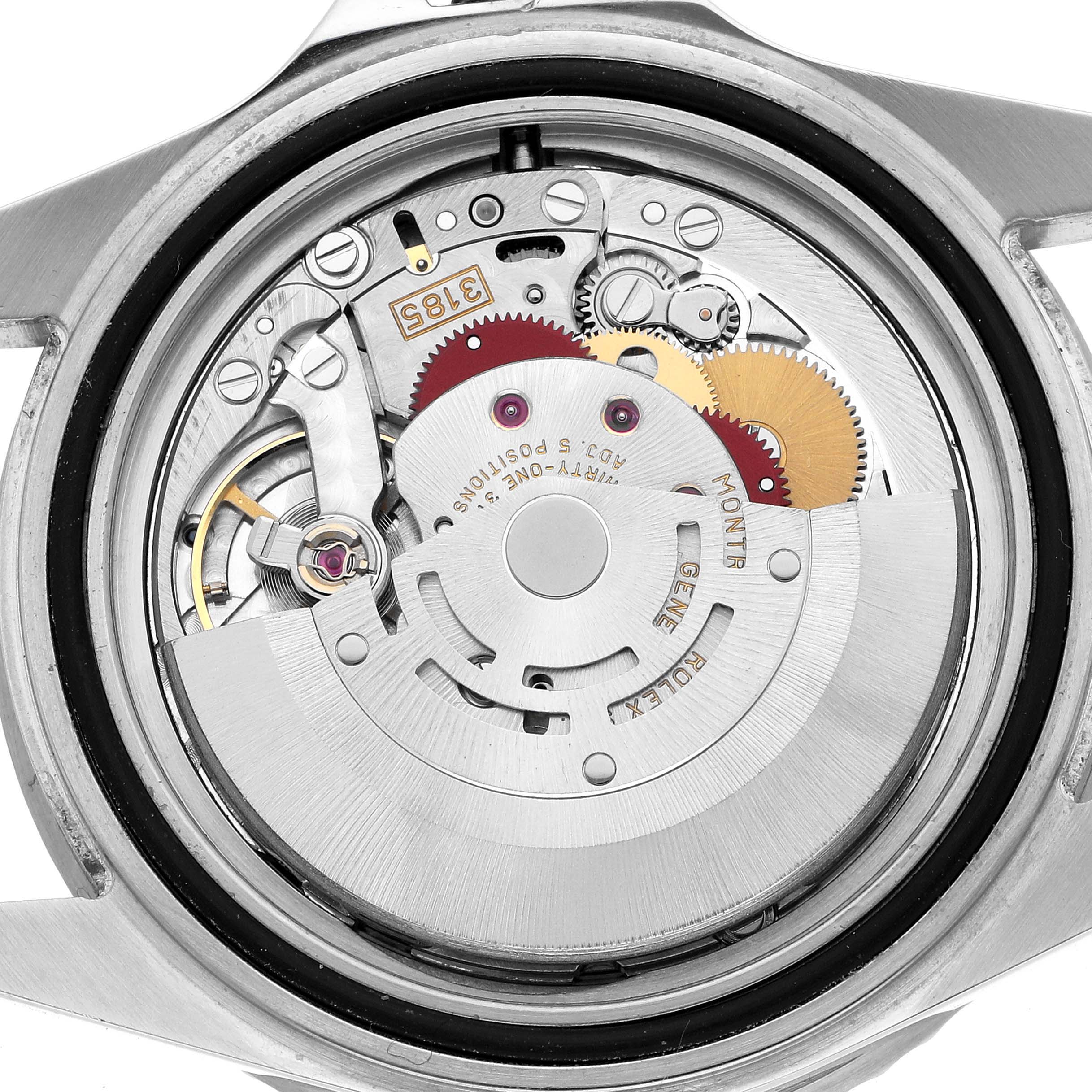 The image shows the movement and internal mechanism of a Rolex GMT-Master 16710 Men's Stainless Steel Black Dial watch from a back view.