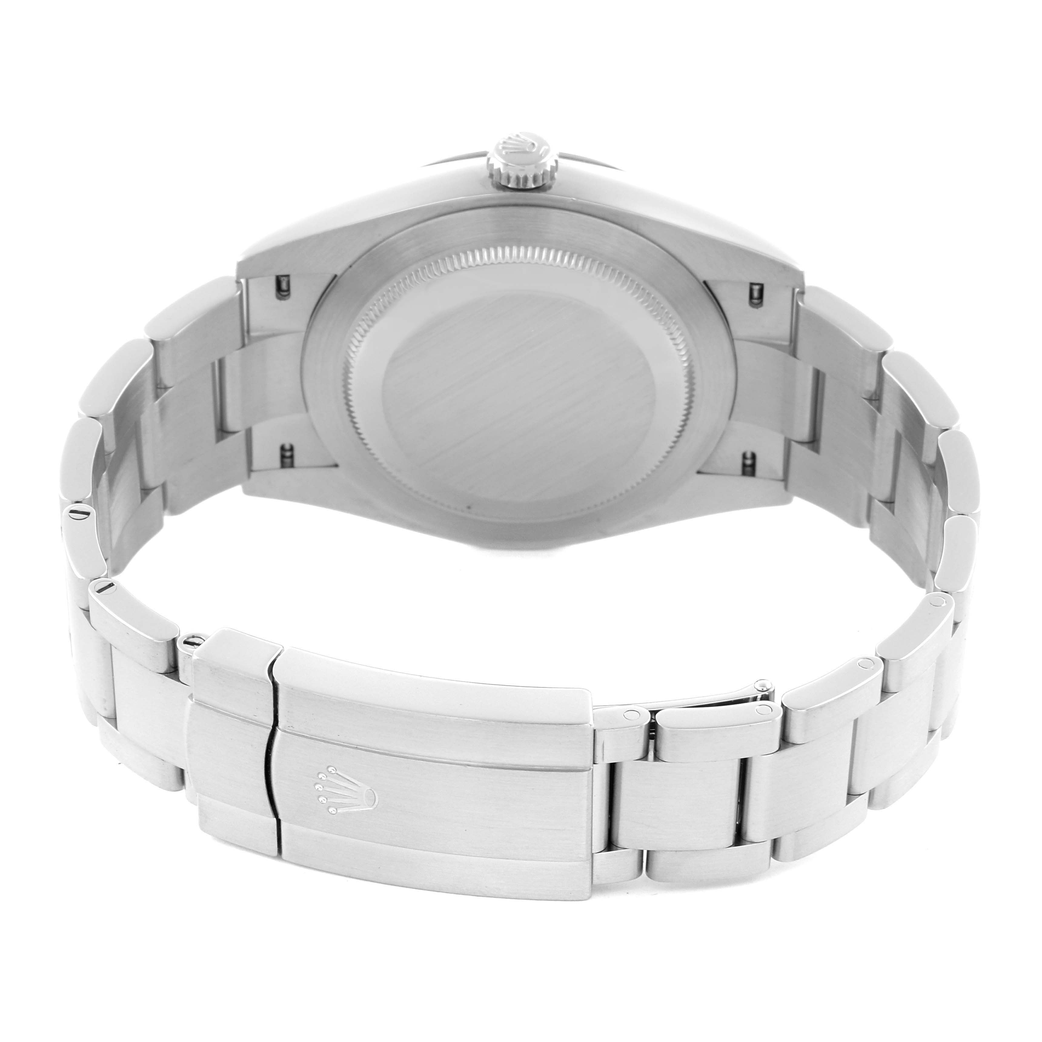 The image shows the back view of a Rolex Oyster Perpetual 124300 Men's Stainless Steel Blue Dial 124300 Men's Stainless Steel Blue Dial watch, highlighting the bracelet and clasp.