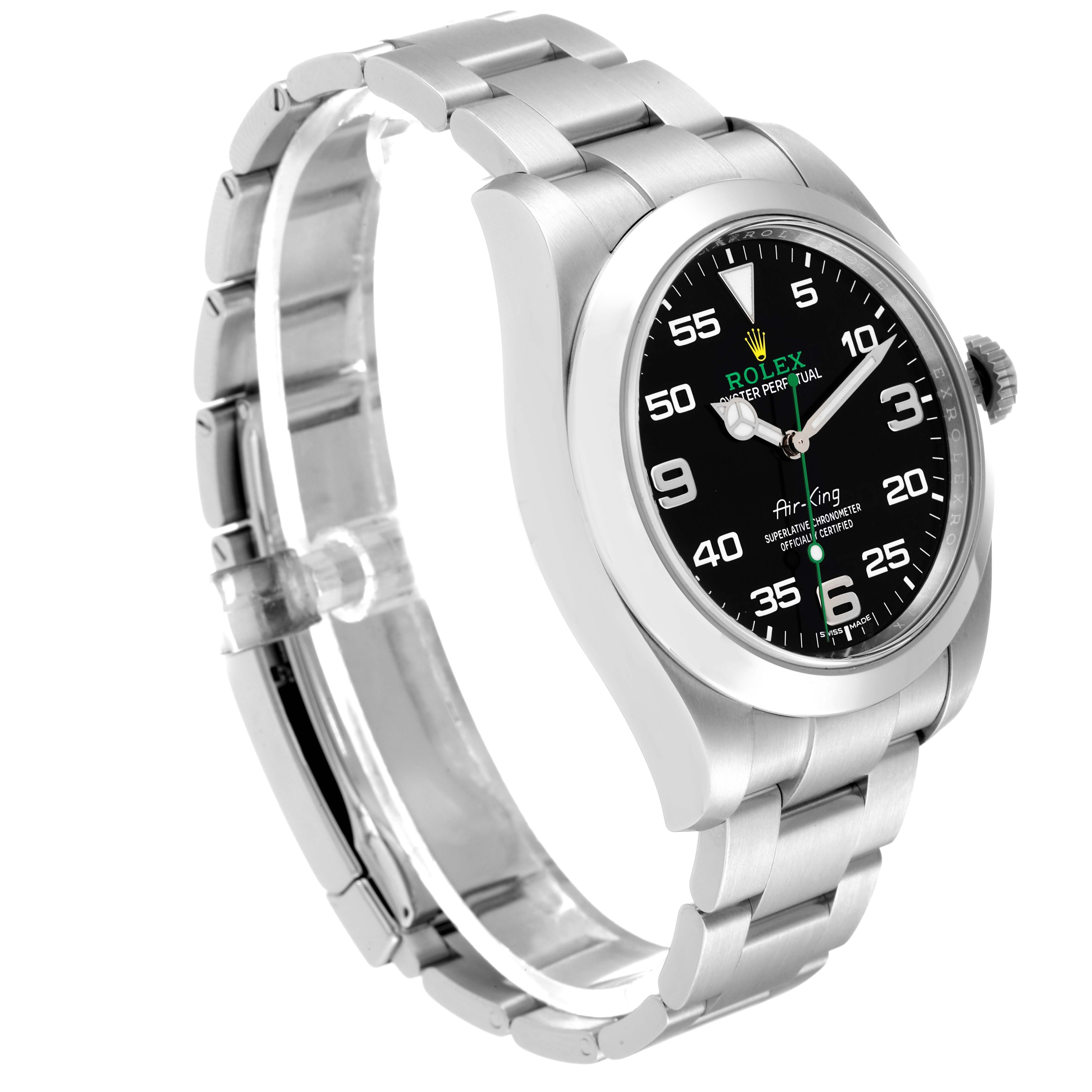 The image shows a Rolex Air-King 116900 Men's Stainless Steel Black Dial 116900 Men's Stainless Steel Black Dial watch at a slight angle, highlighting the black dial and stainless steel bracelet.