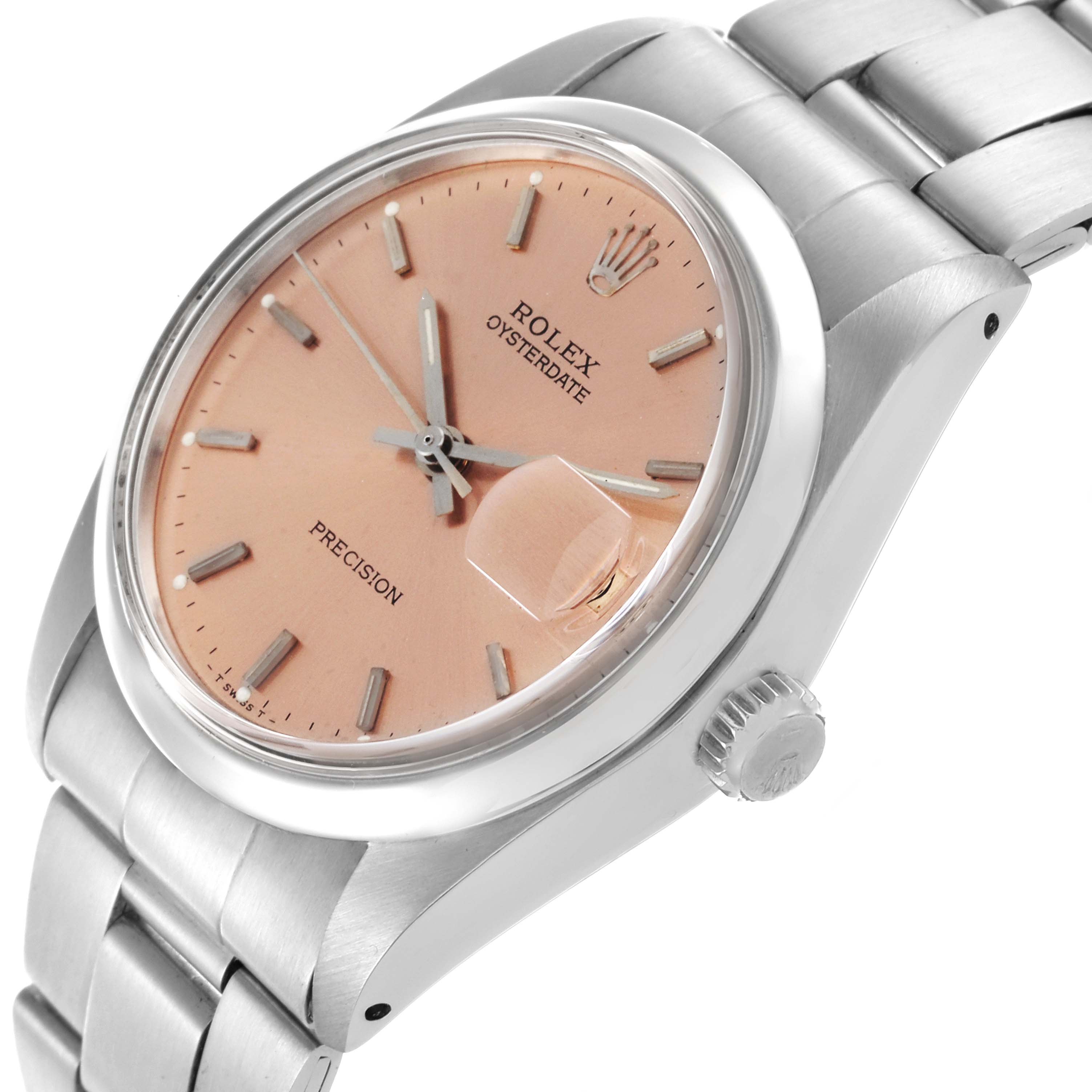 The Rolex Vintage Collection 6694 Men's Stainless Steel Pink Dial 6694 Men's Stainless Steel Pink Dial watch is shown at a three-quarter angle, displaying the face, crown, and bracelet.