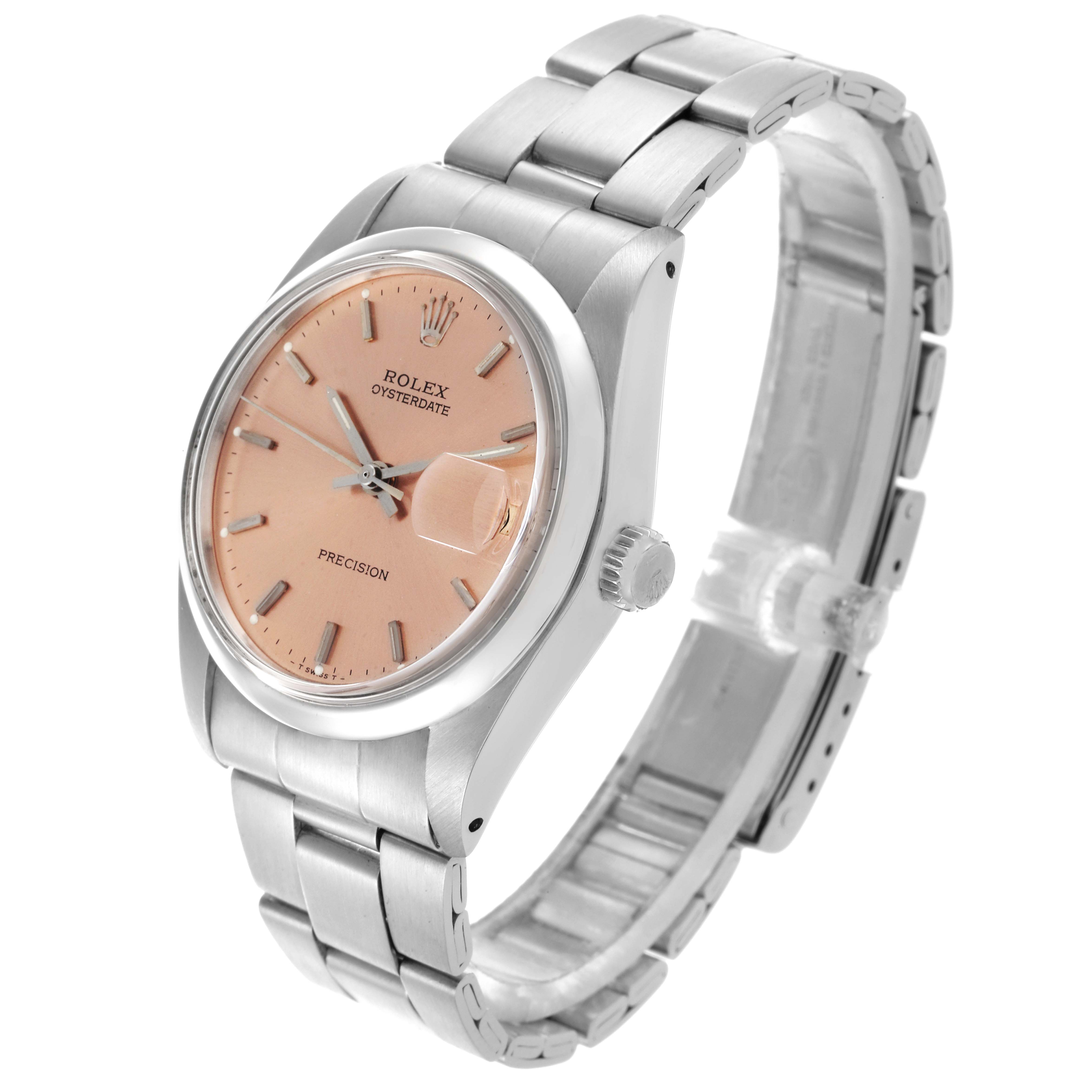 The Rolex Vintage Collection 6694 Men's Stainless Steel Pink Dial 6694 Men's Stainless Steel Pink Dial watch is shown at a slight angle displaying the face, case, bracelet, and crown.