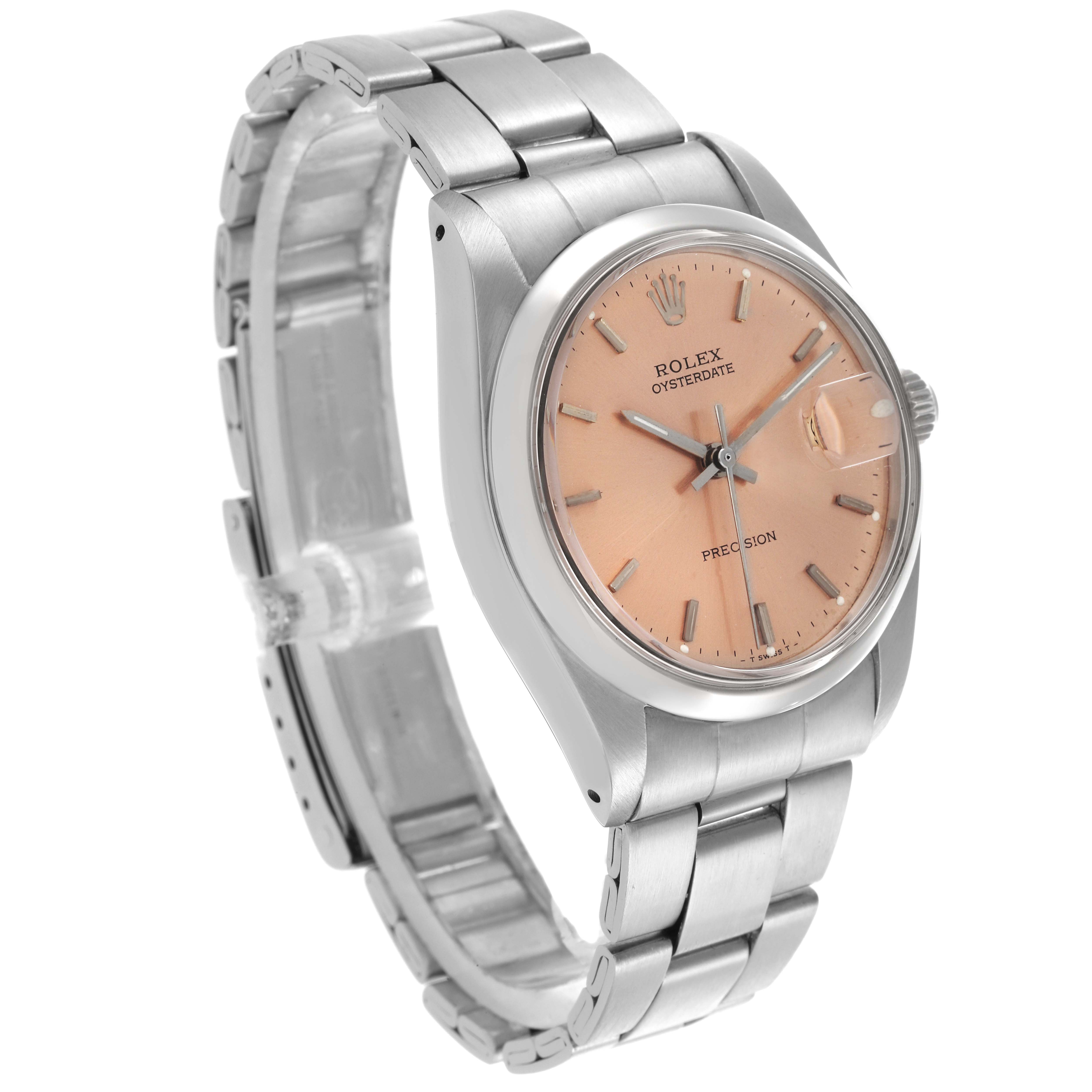 The Rolex Vintage Collection 6694 Men's Stainless Steel Pink Dial 6694 Men's Stainless Steel Pink Dial model watch is shown at a three-quarter angle, highlighting the face, bezel, and bracelet.