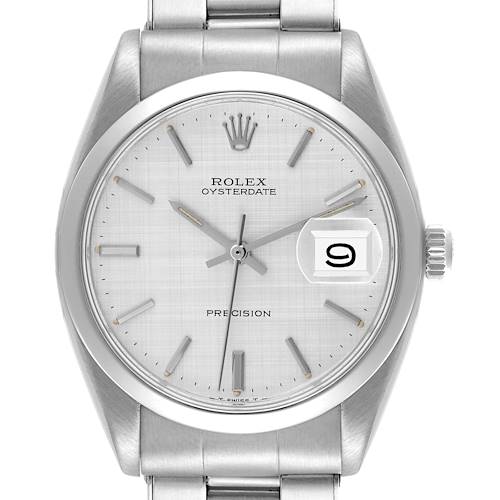 Photo of Rolex OysterDate Precision Steel Silver Linen Dial Vintage Mens Watch 6694