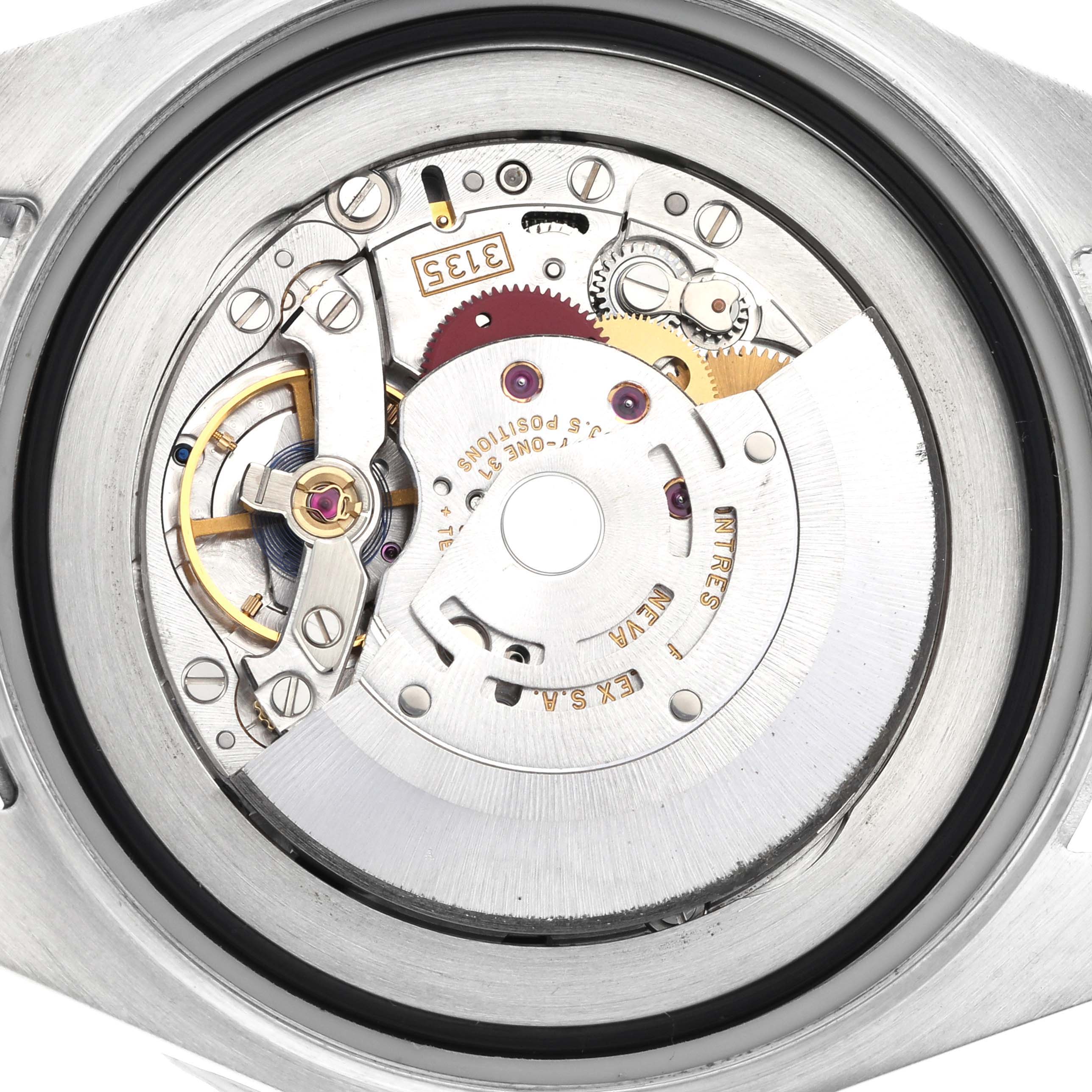 The image shows the internal movement mechanism of a Rolex Sea-Dweller 116660 Men's Stainless Steel Black Dial watch from a back view angle.