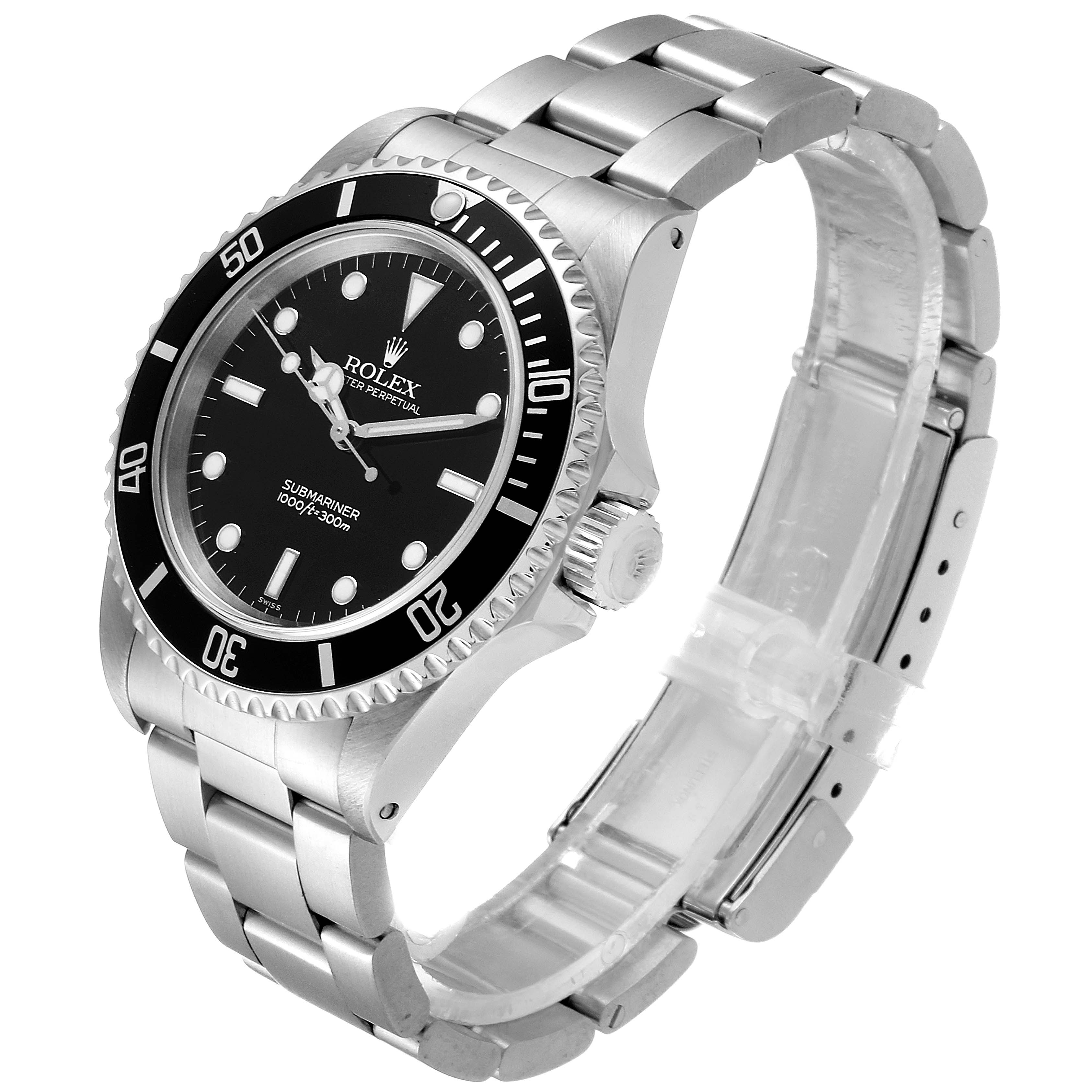 The image shows a Rolex Submariner 14060 Men
s Stainless Steel Black Dial 14060 Men
s Stainless Steel Black Dial watch at a three-quarter angle, highlighting the face, bezel, crown, and bracelet.