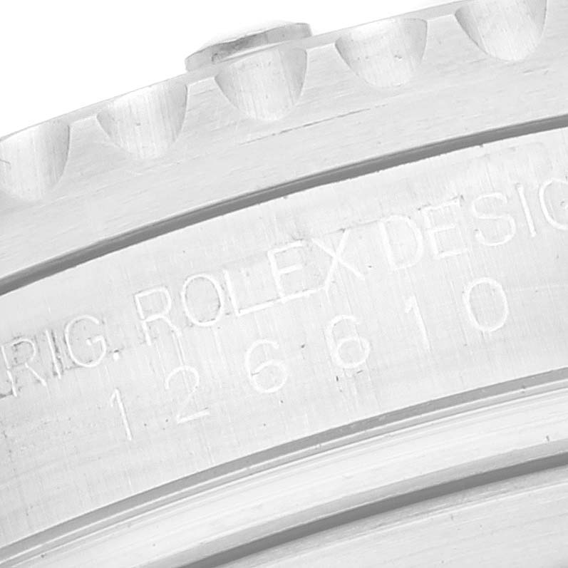 This image shows a close-up angle of the bezel and part of the casing for a Rolex Submariner 126610LN Men
s Stainless Steel Black Dial 126610LN Men
s Stainless Steel Black Dial watch.