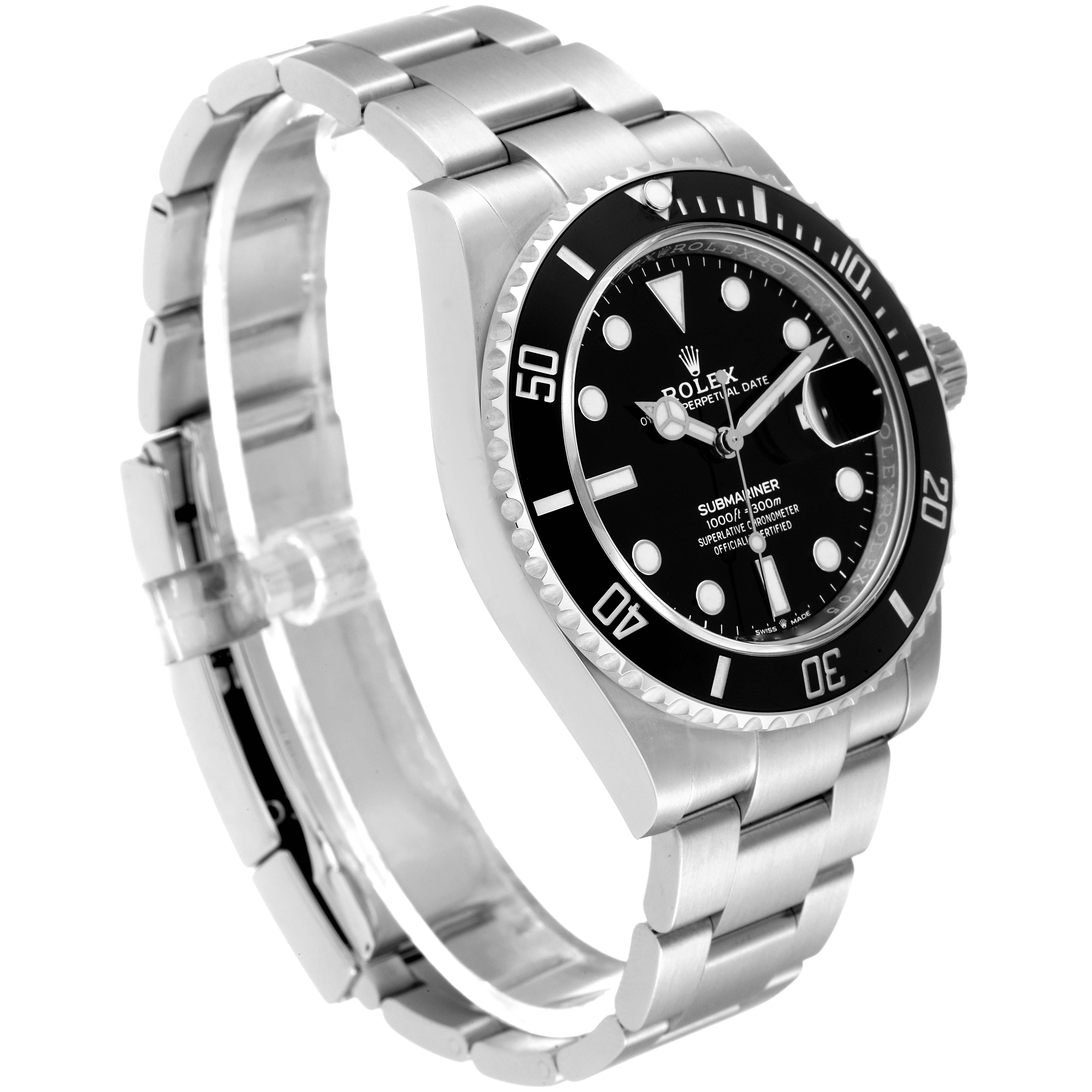 The Rolex Submariner 126610LN Men
s Stainless Steel Black Dial 126610LN Men
s Stainless Steel Black Dial watch is shown at a slight angle, displaying the face, bezel, crown, and metal bracelet.