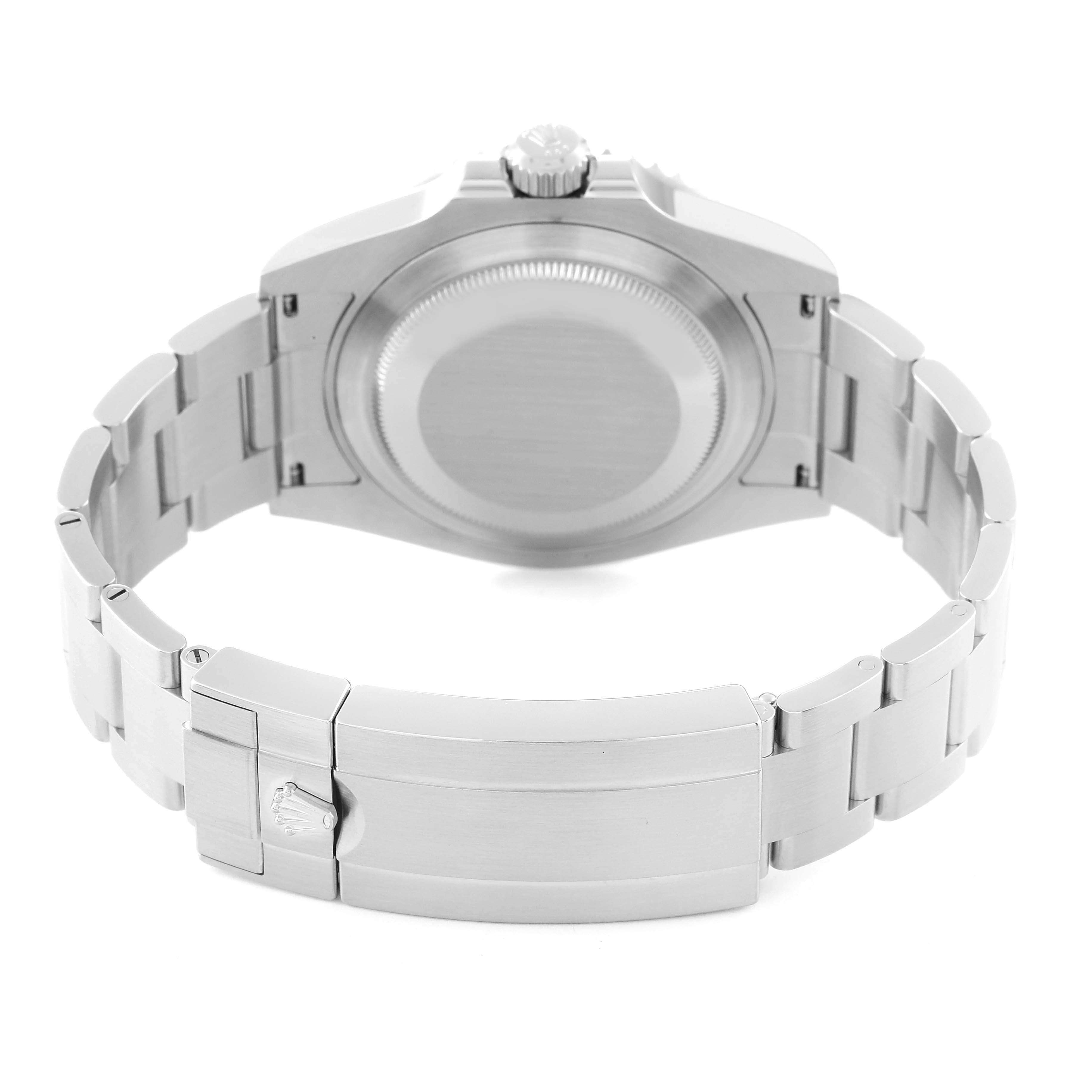 The image shows the back view of a Rolex Submariner 126610LN Men
s Stainless Steel Black Dial 126610LN Men
s Stainless Steel Black Dial watch, highlighting the case back and bracelet clasp.